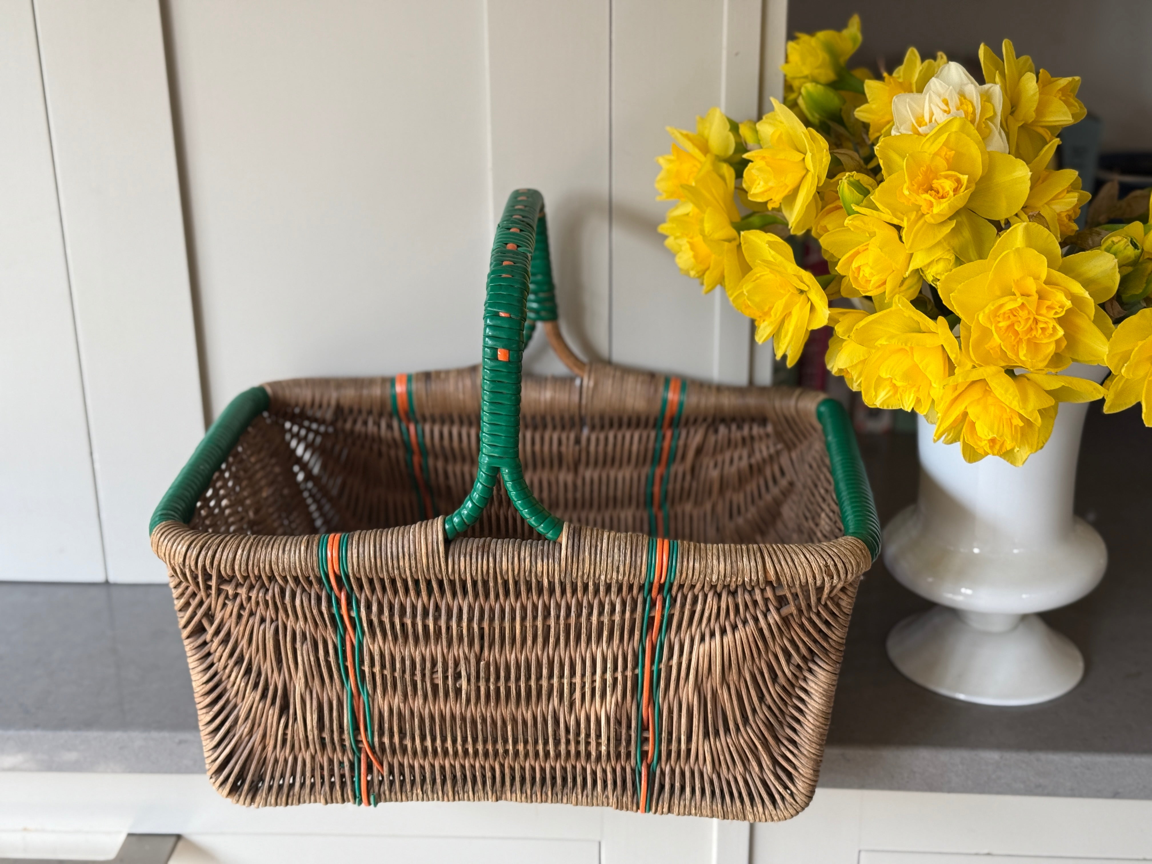 Wicker Shopper with Green & Orange Accents