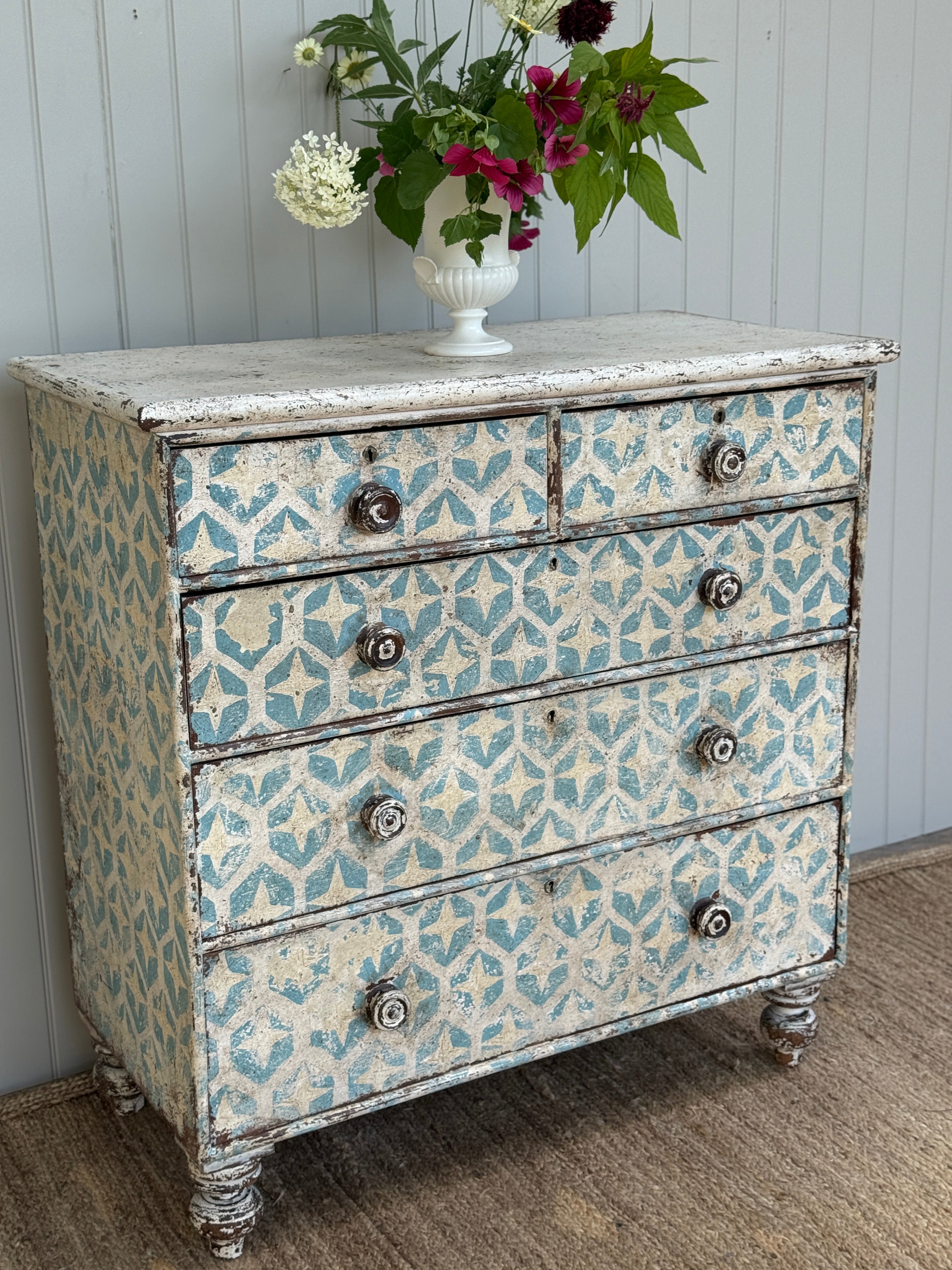 Antique Mahogany Chest with Modern Geometic Stencilling