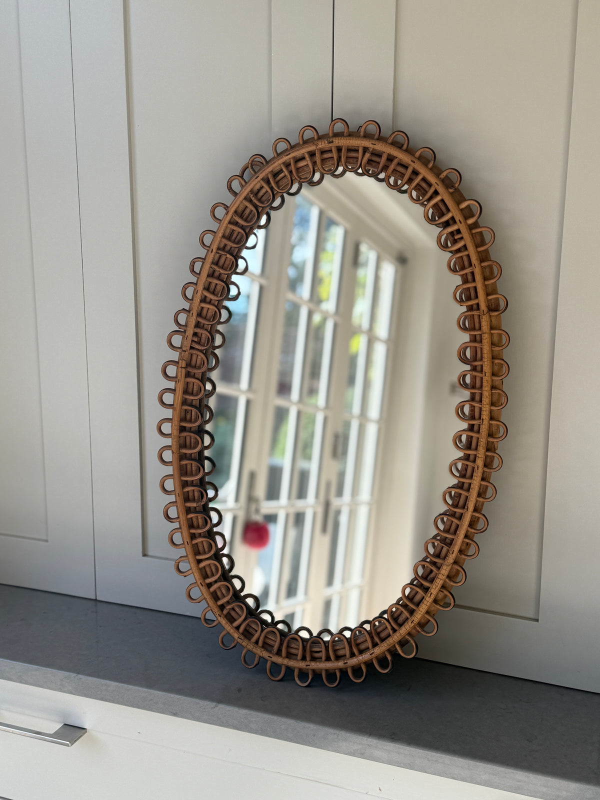 Oval Albini Cane Mirror (65cm H x 43cm W)