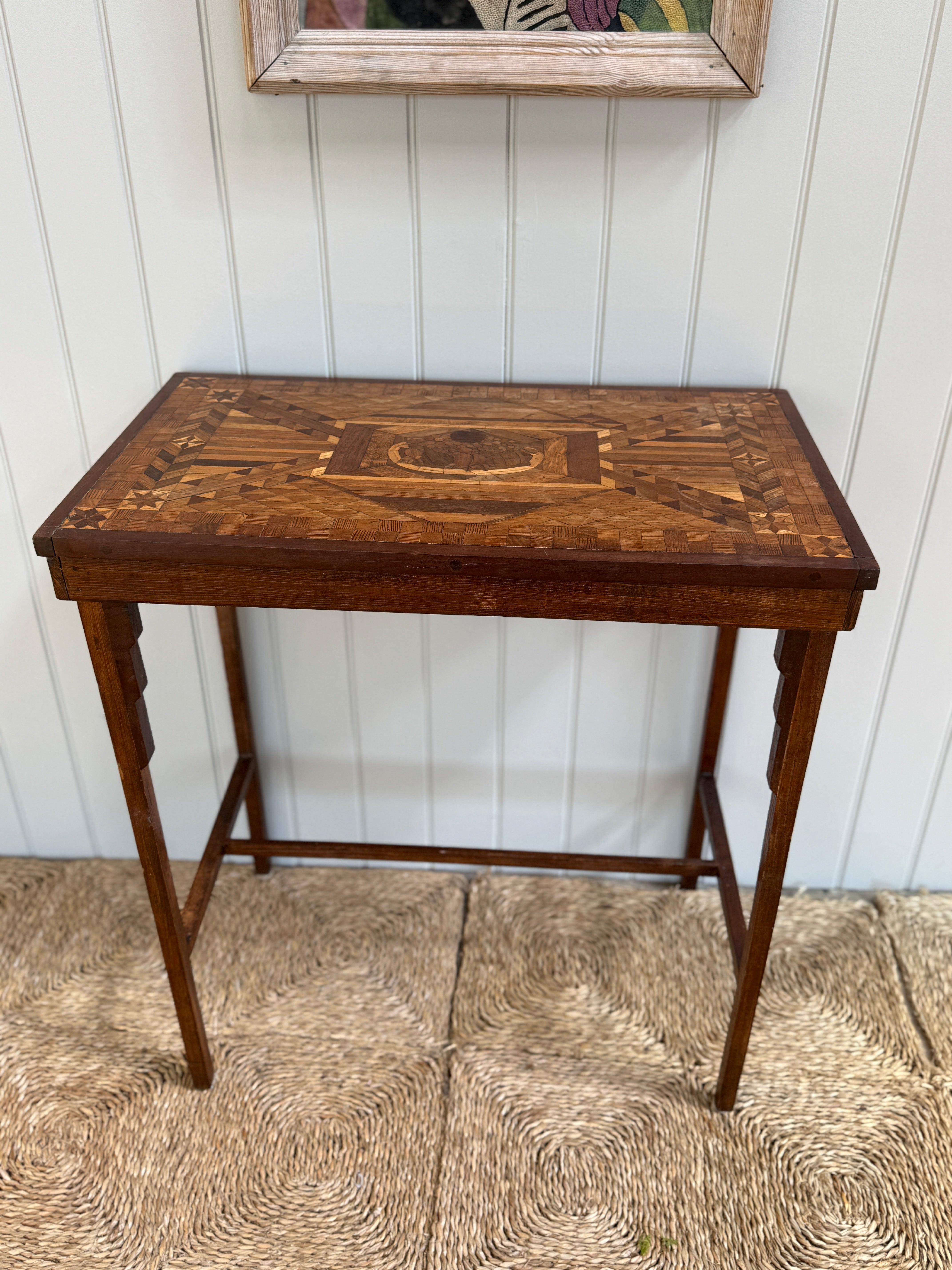 Marquetry Side Table with Stretcher