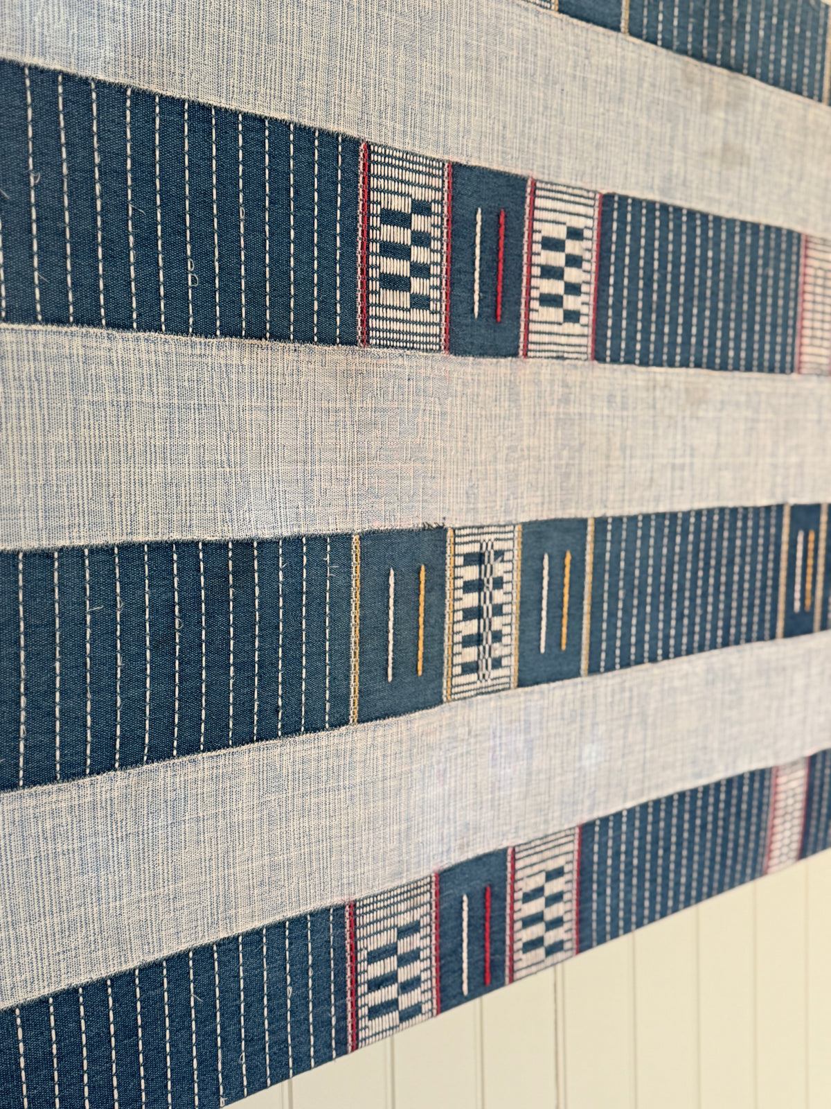 Large Framed Blue Striped Senufo Cloth