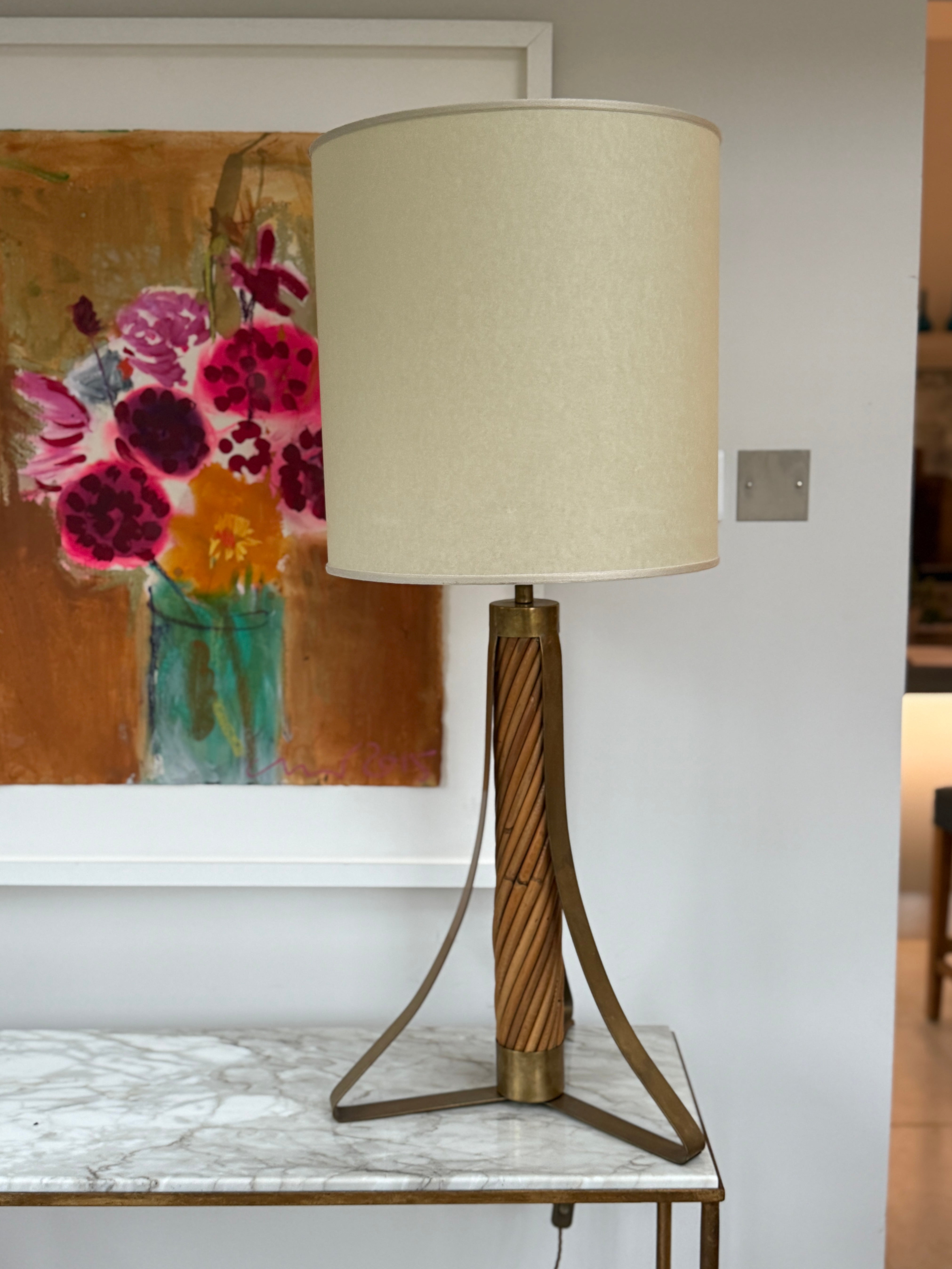 Italian Bamboo and Brass Table Lamp by Ferdinand Loffredo - 1950s