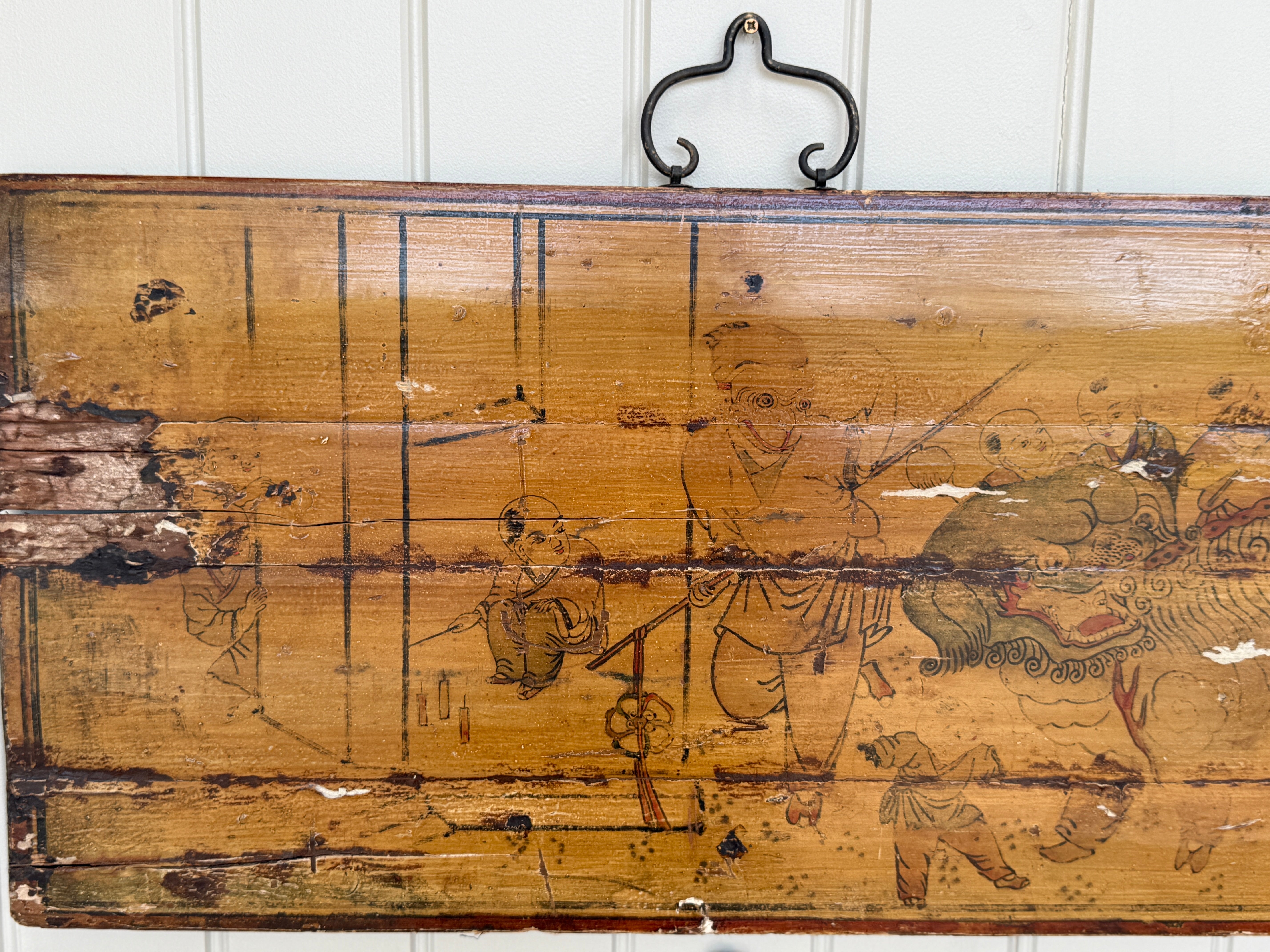 A Pair of Chinese Painted Pine Bed Canopy Panels