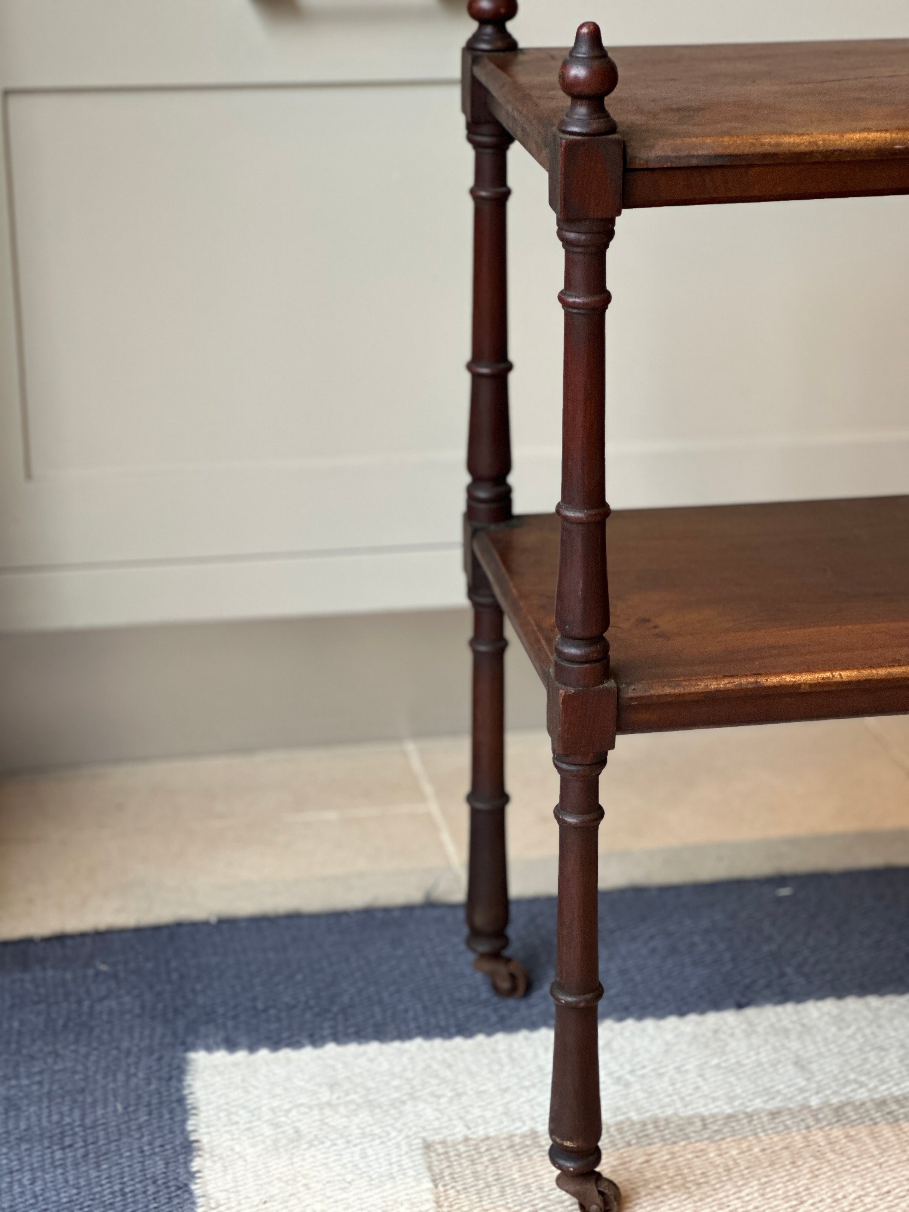 Small Mahogany 2 Tiered Etagere on castors