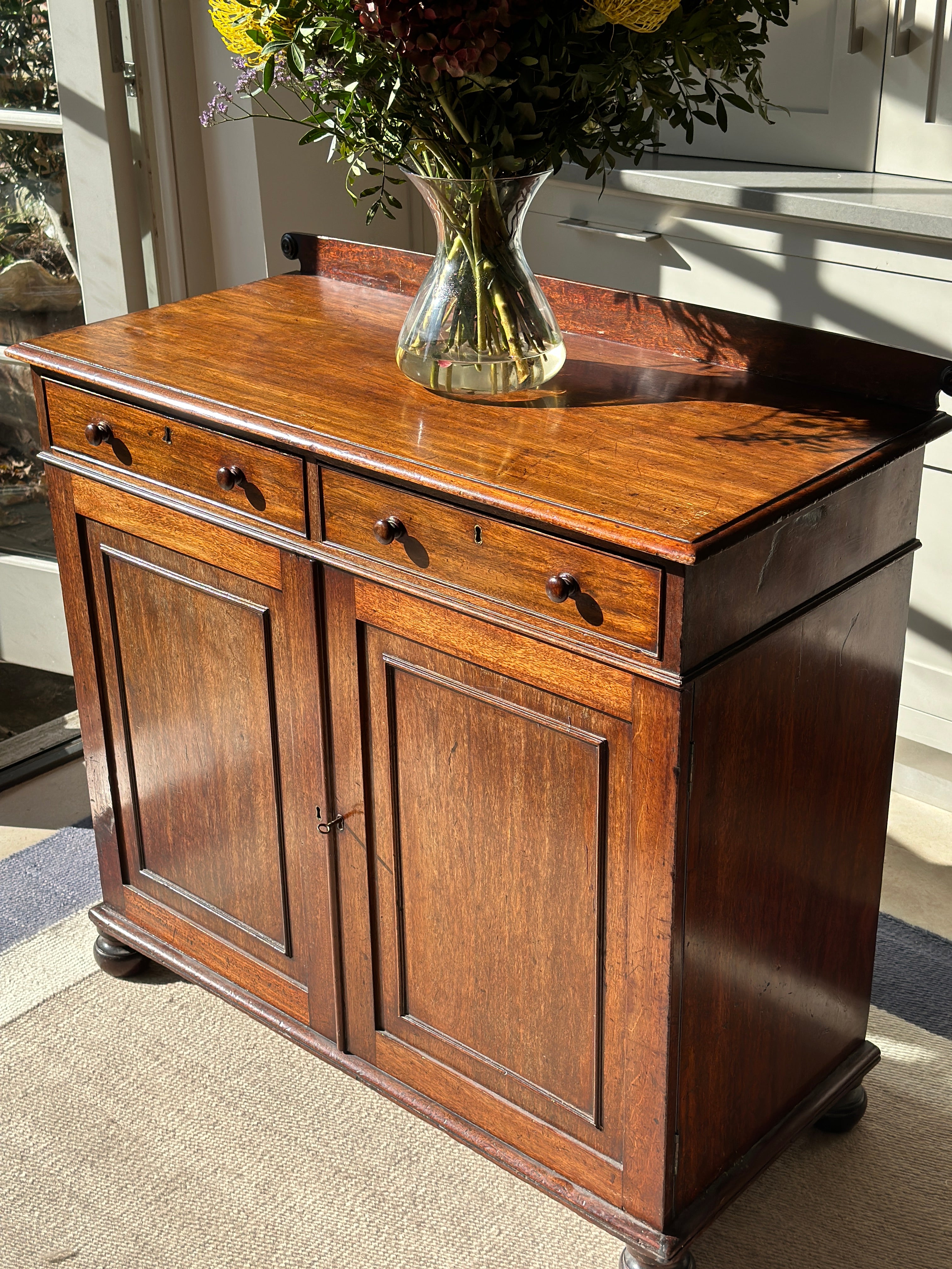 Small Mahogany Cabinet with 2 drawers and cupboard with adjustable shelves