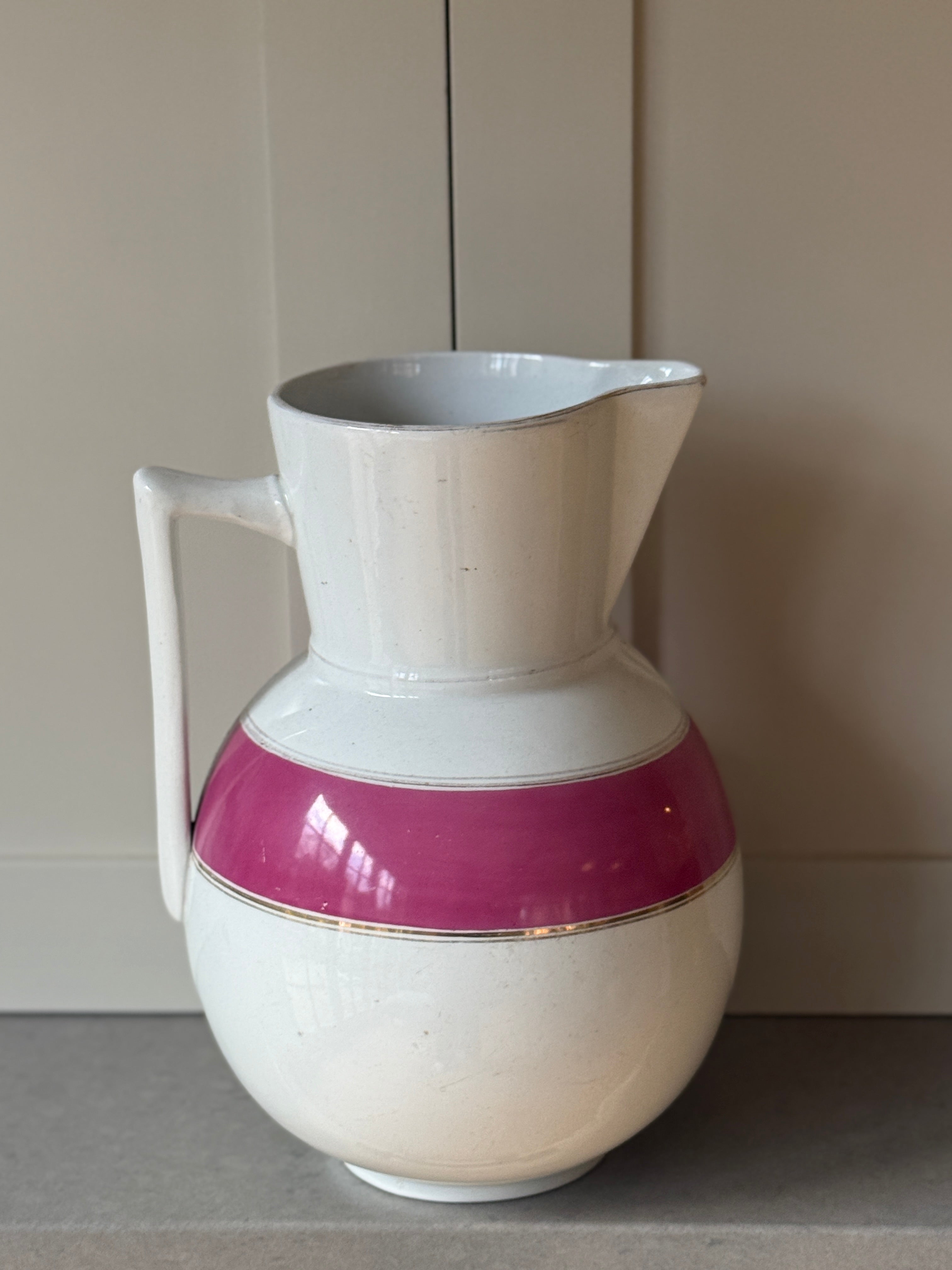 Large Ironstone Jug with Fuschia Stripe
