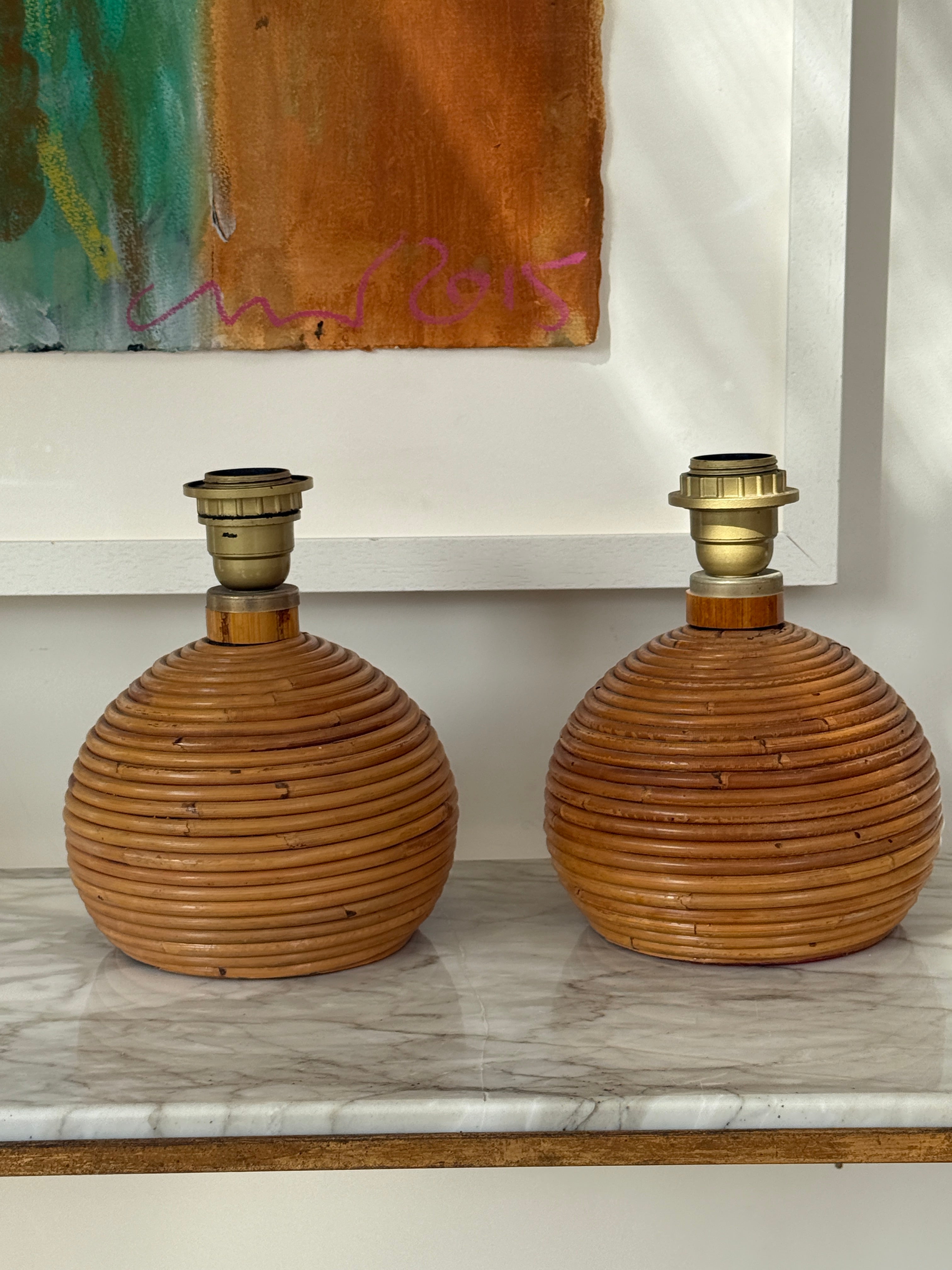 Pair of Small Bamboo Table Lamos