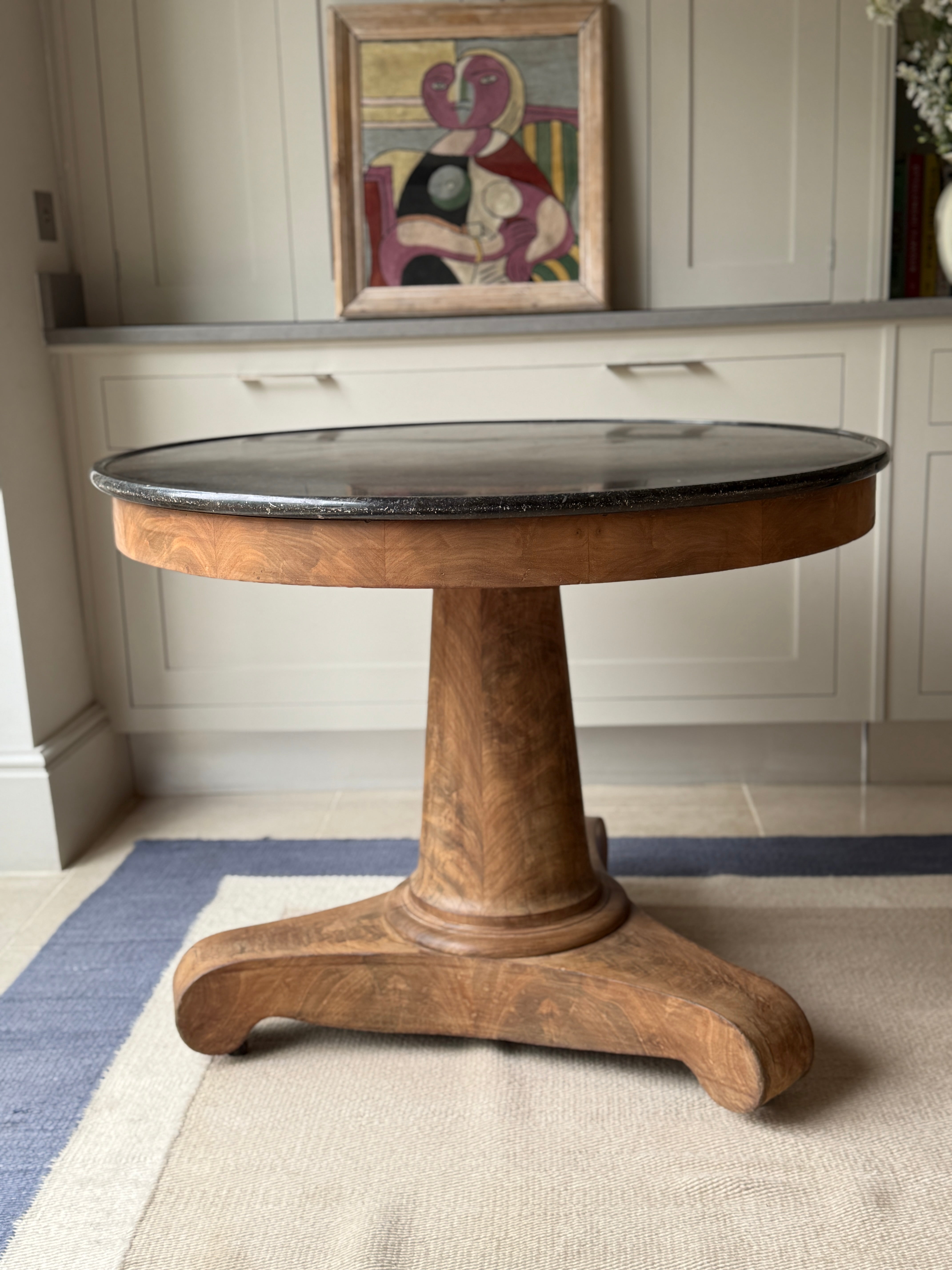 Large French Mahogany Gueridon with Dark Grey Marble Top