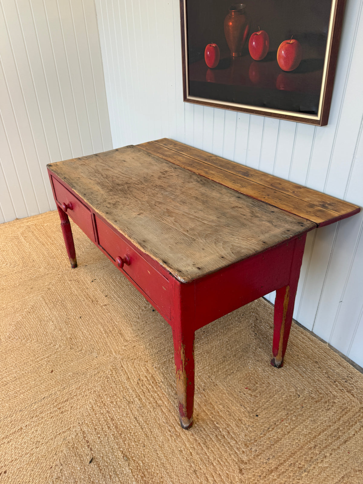 Antique Painted Pine Prep Table with Red Paint