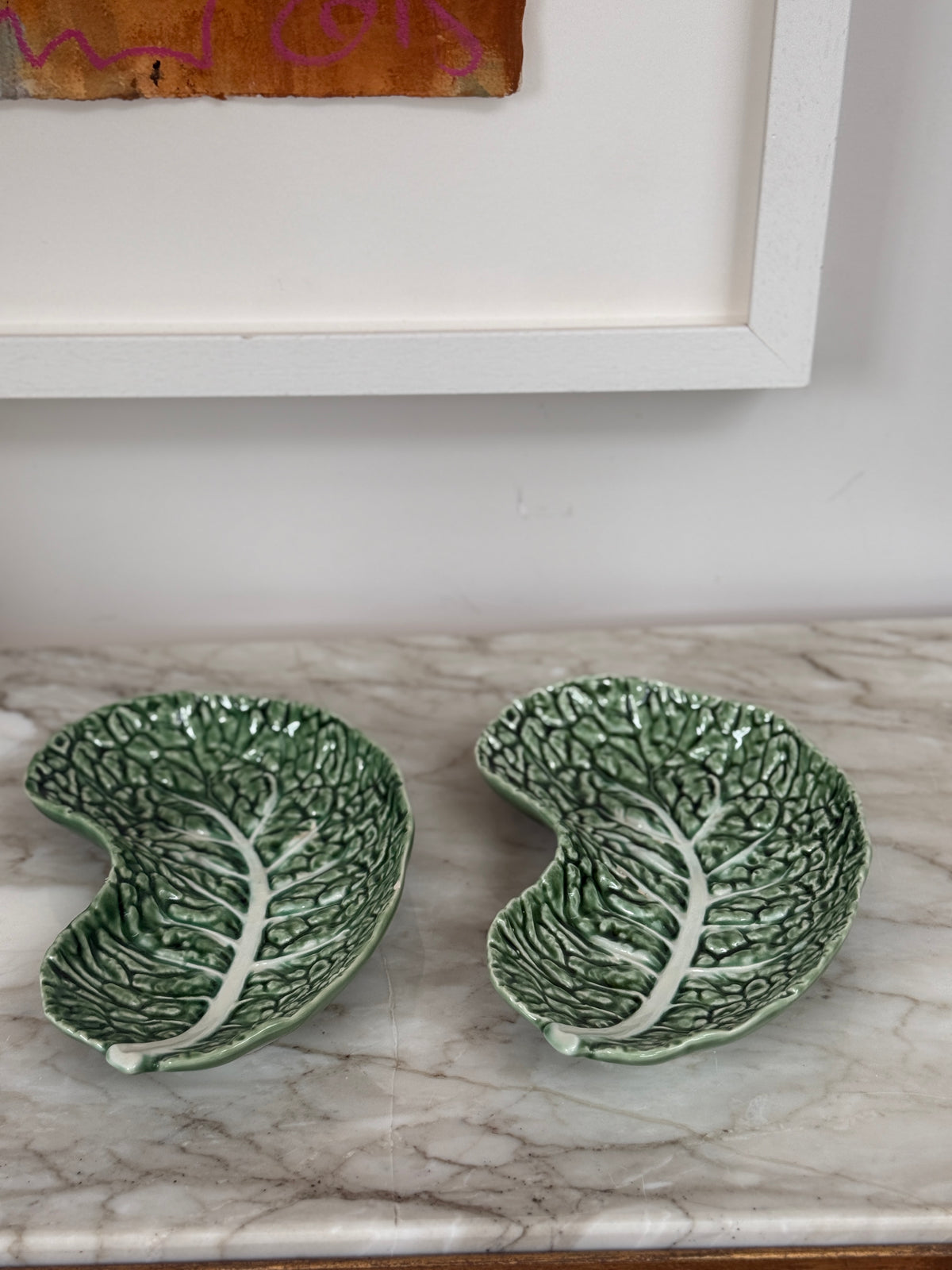Pair of Crescent Shaped Ceramic Cabbage Plates