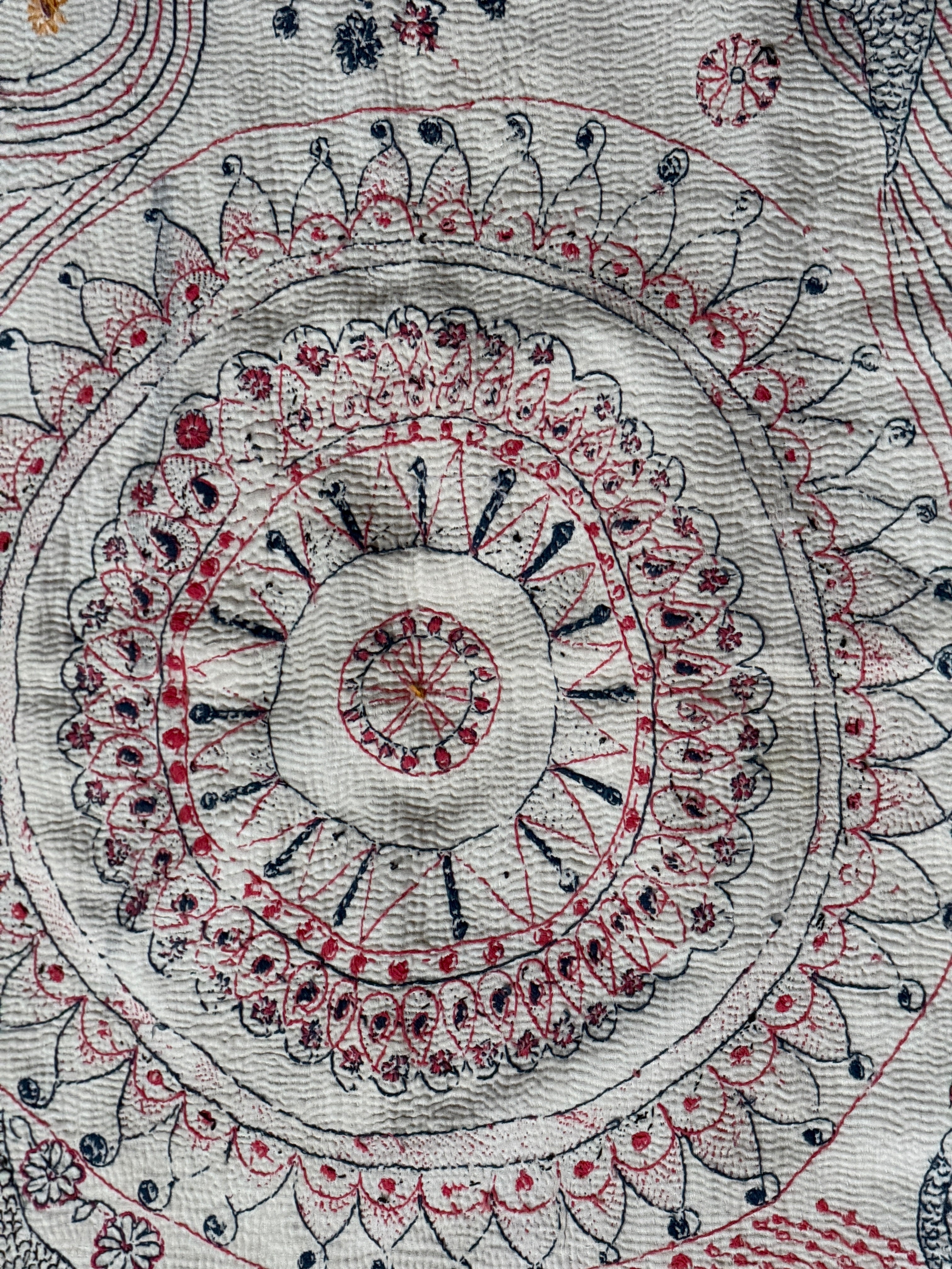 Rare Bengali Nakshi Kantha with Fish Border c late 19th Century
