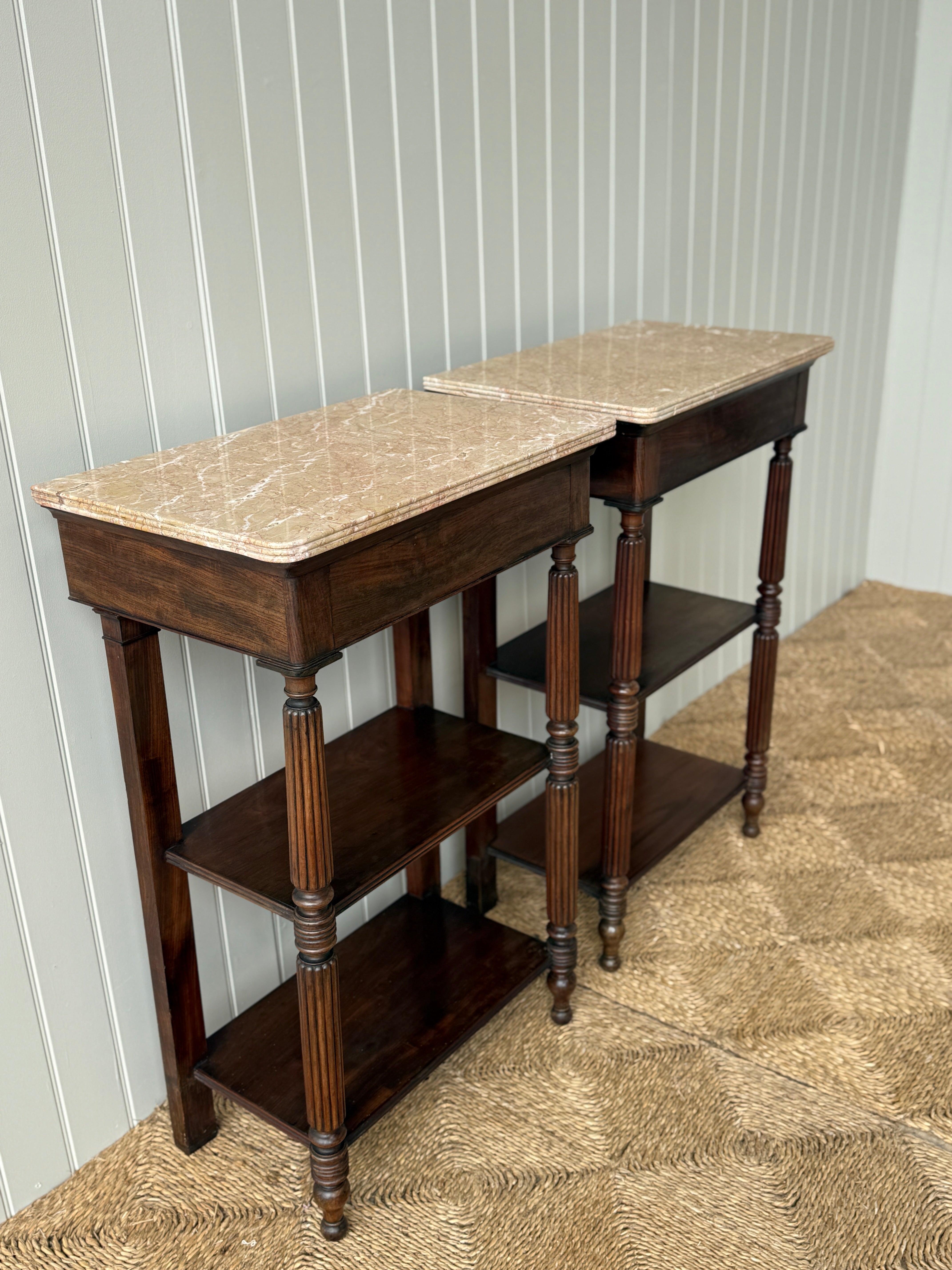 Pair of Tall Marble Topped Etageres
