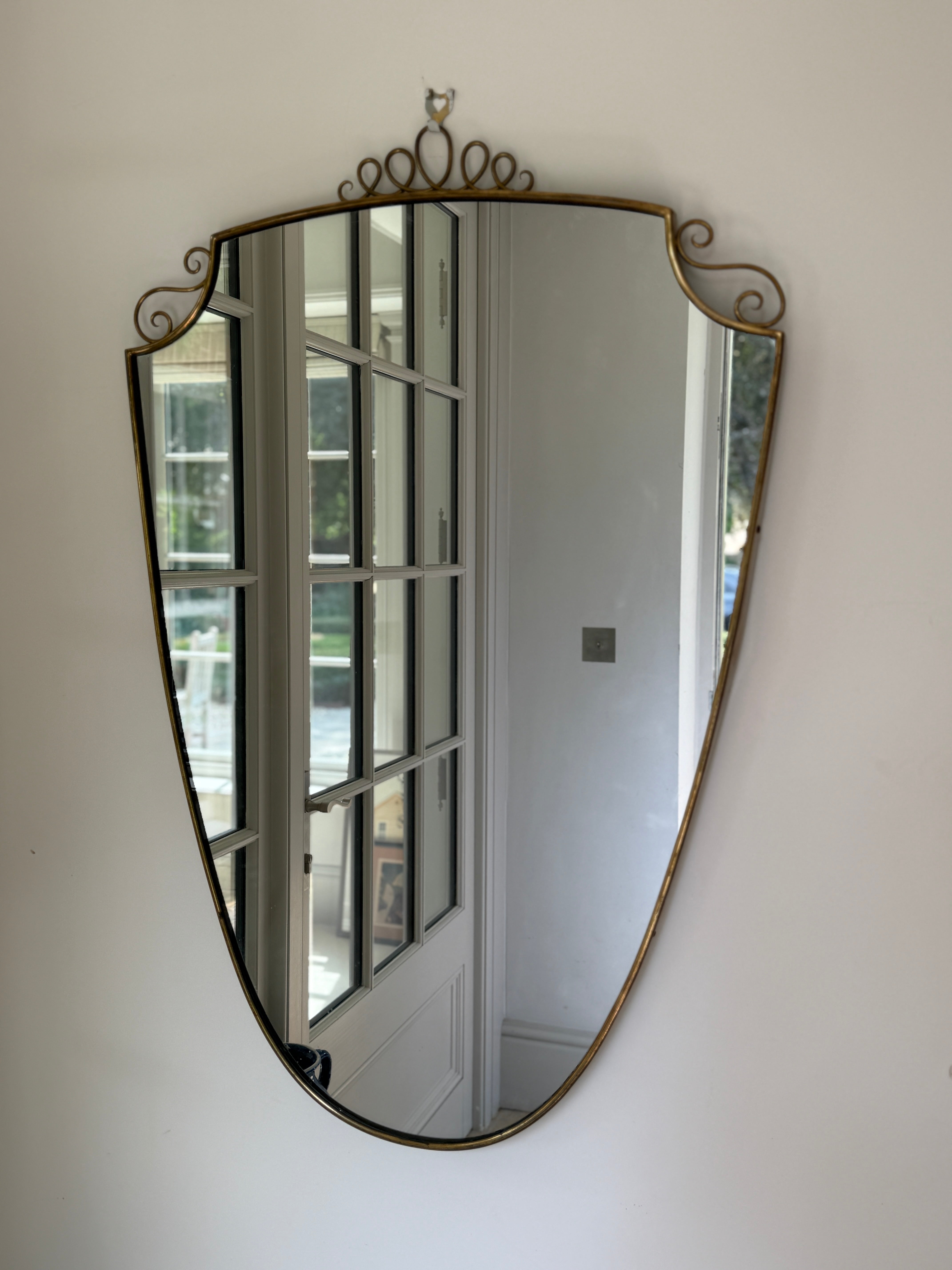 Mid-20th Century Italian Brass Shield Mirror
