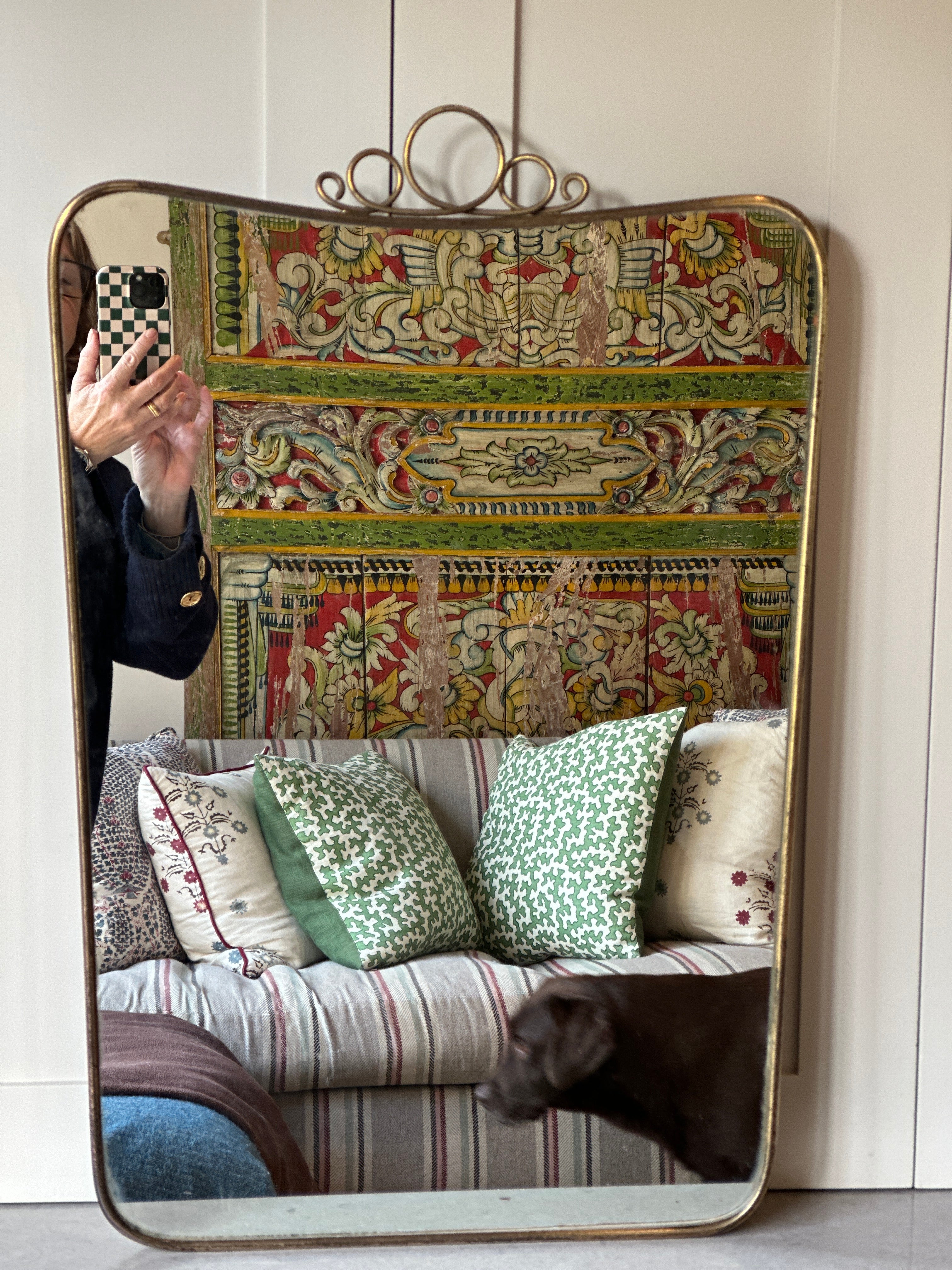 Small Italian Brass Shield Mirror with crest (65.5cm by 45cm)