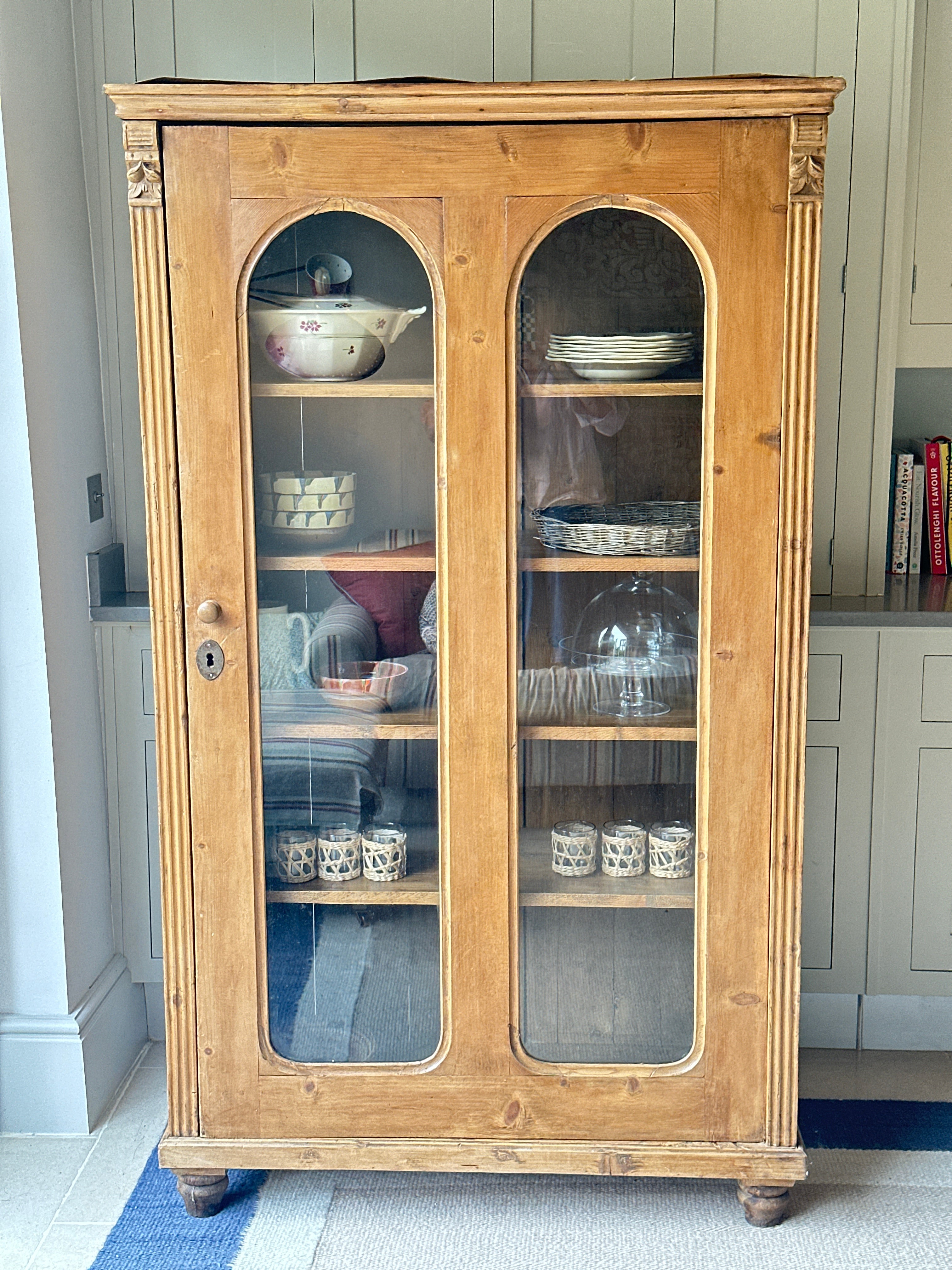 Lovely Continental Glazed Pine Cabinet with lots of storage