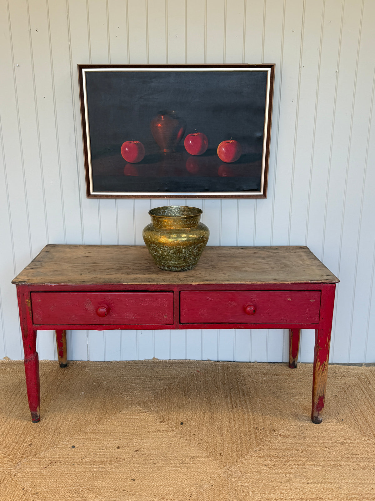 Antique Painted Pine Prep Table with Red Paint