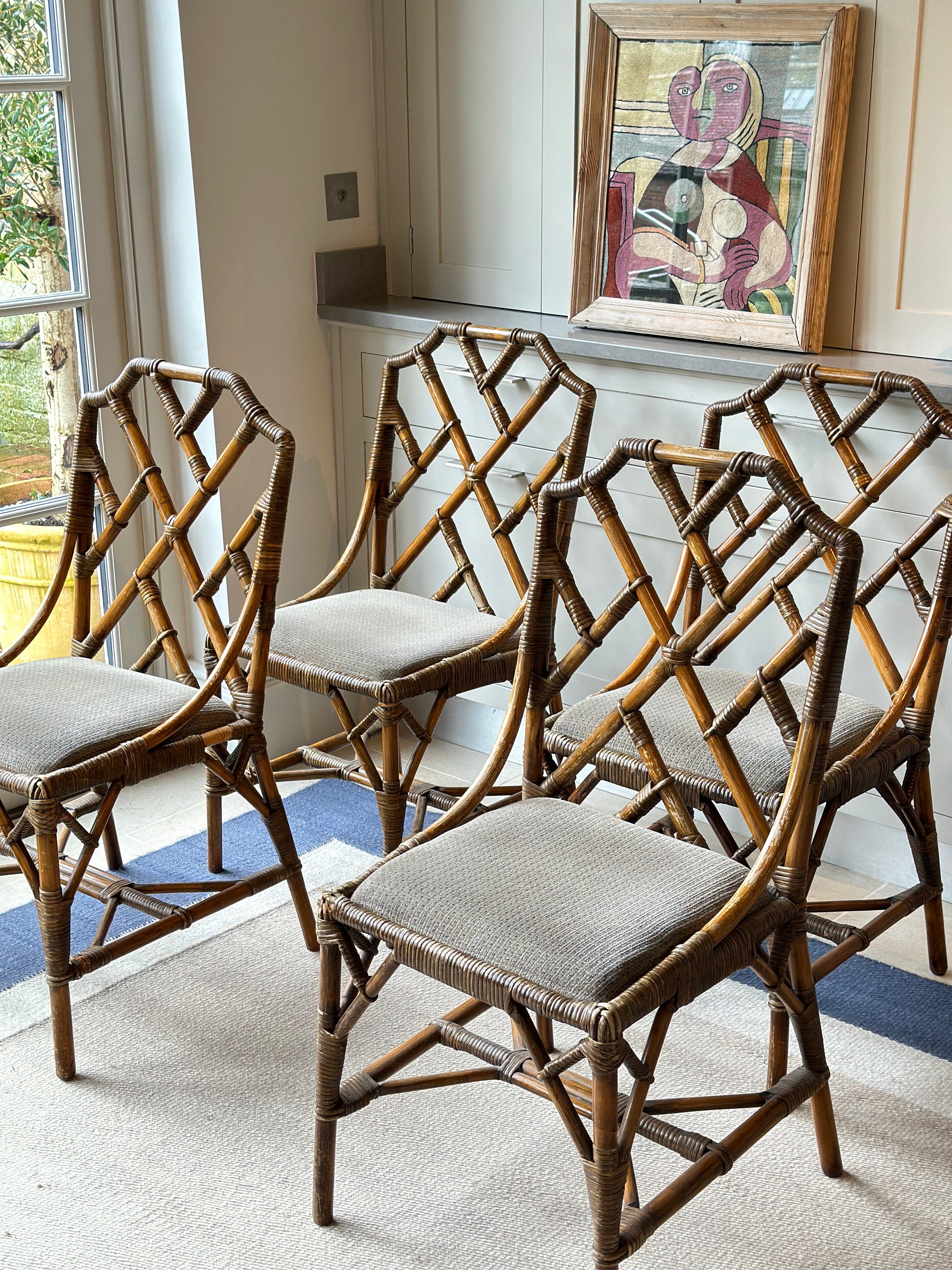 Set of 4 Cane Chairs in Chippendale Style