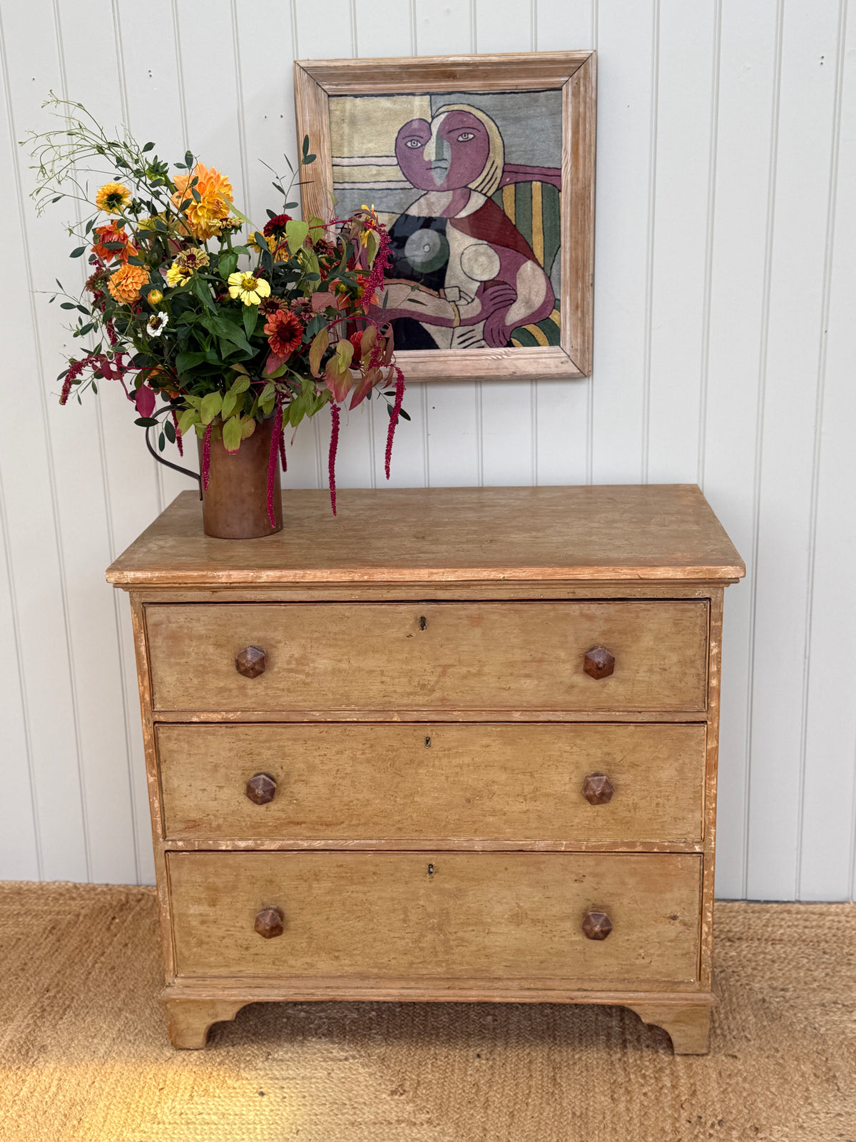 19th Century English Pine Chest in Faded Ochre Finish