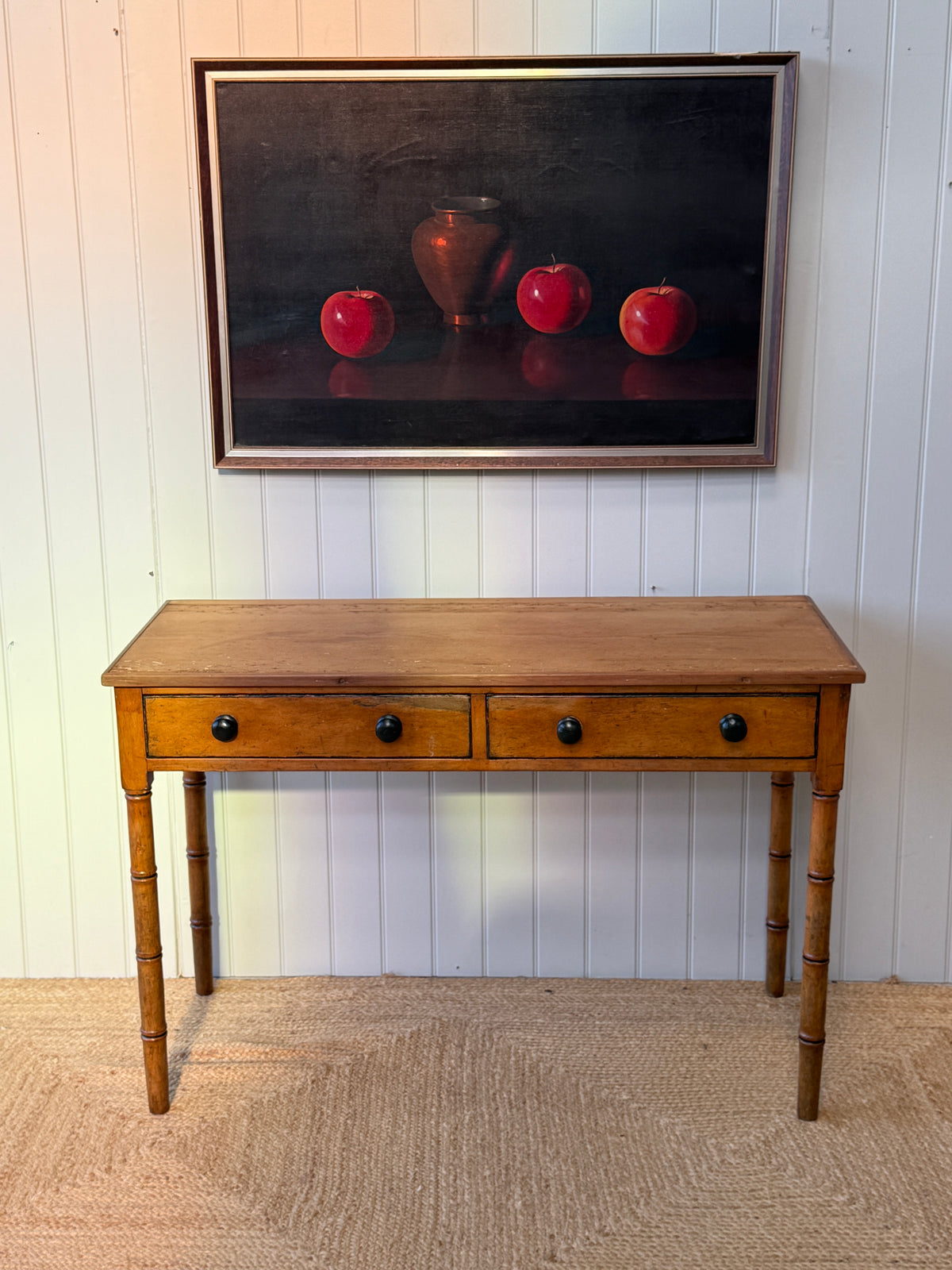Regency Pine Side Table with Faux Bamboo Legs and Two Drawers