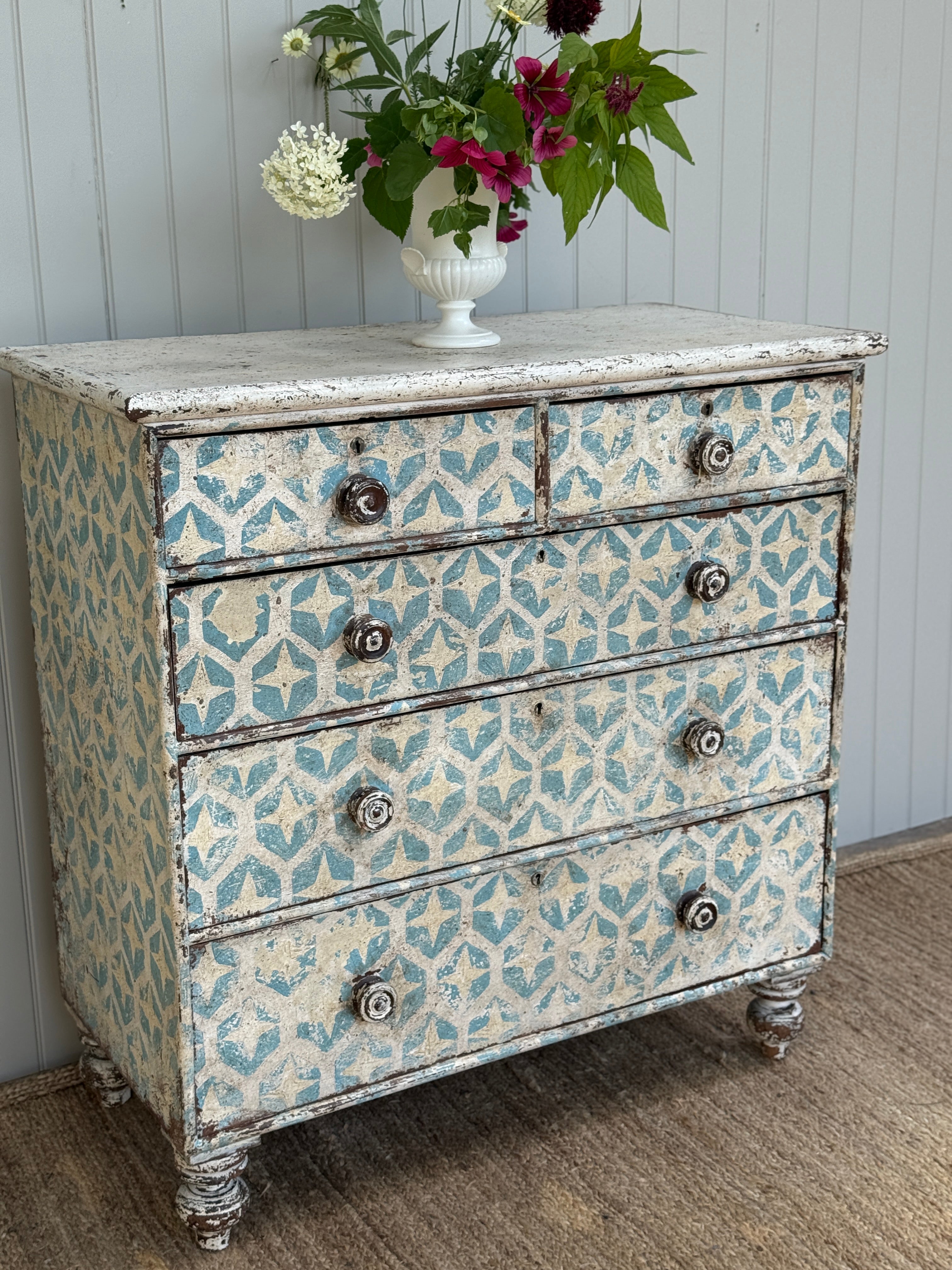 Antique Mahogany Chest with Modern Geometic Stencilling