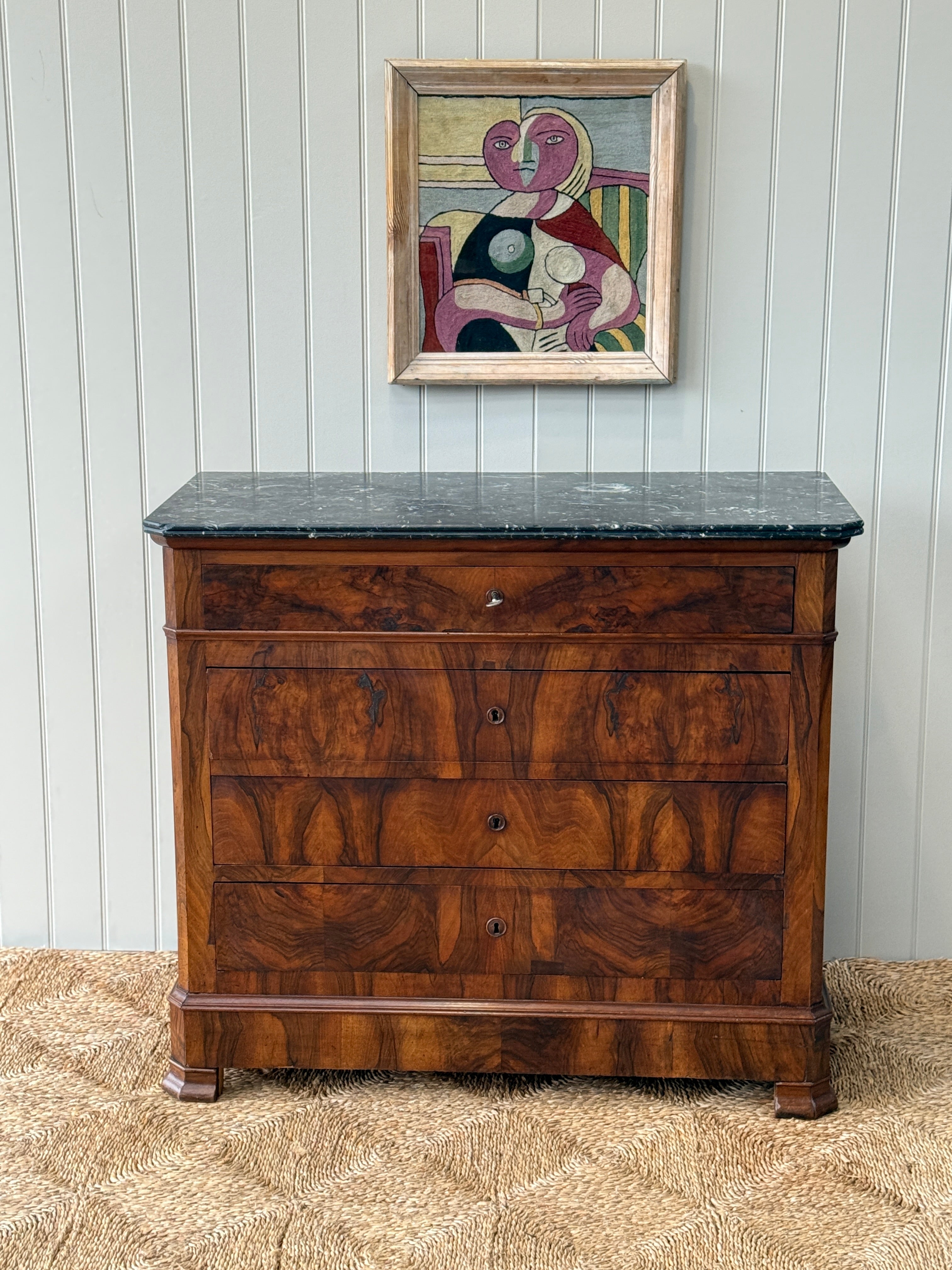 French Walnut Commode with Dappled Grey Marble Top