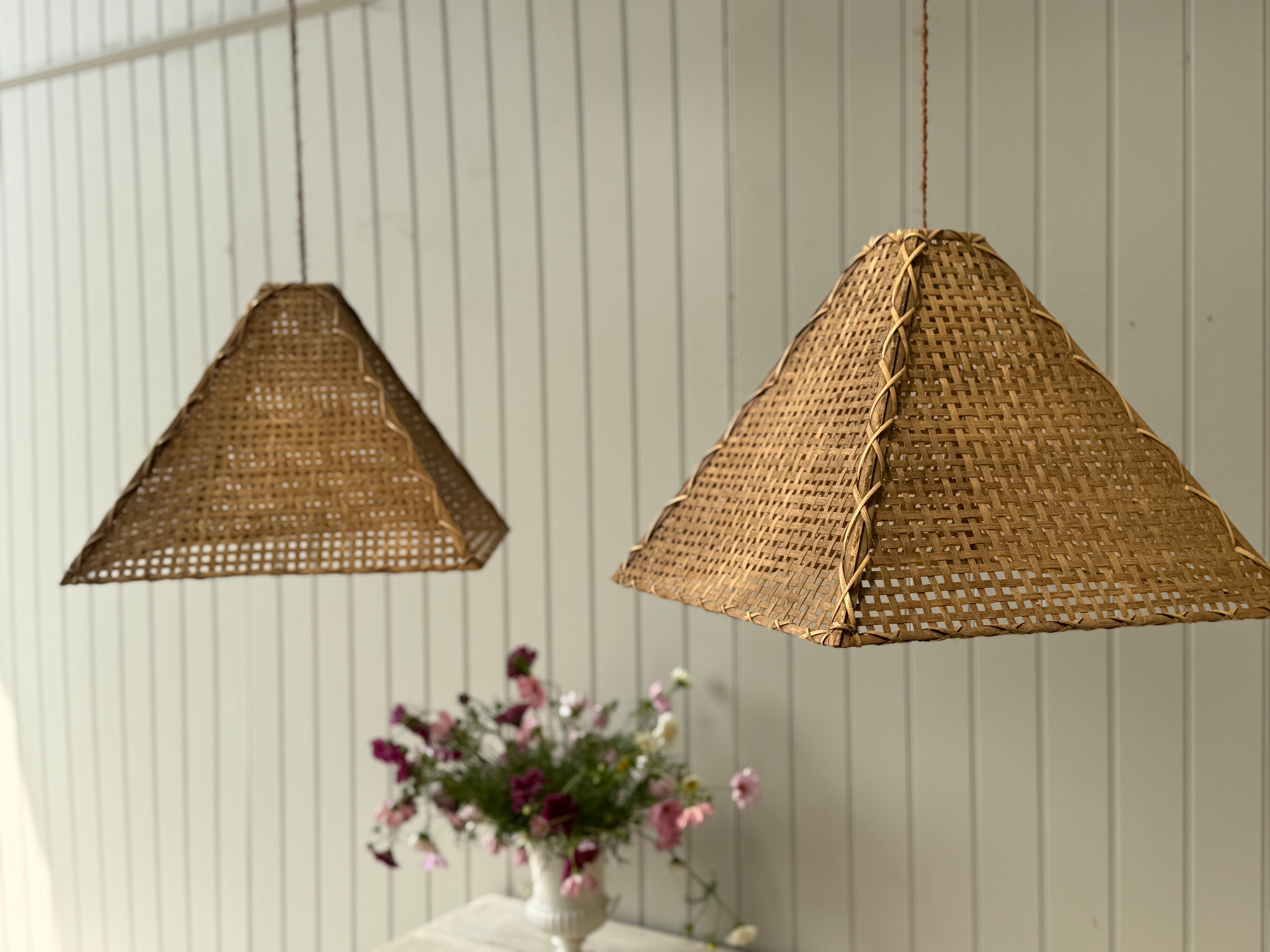 Pair of Woven Cane Pyramid Lampshades