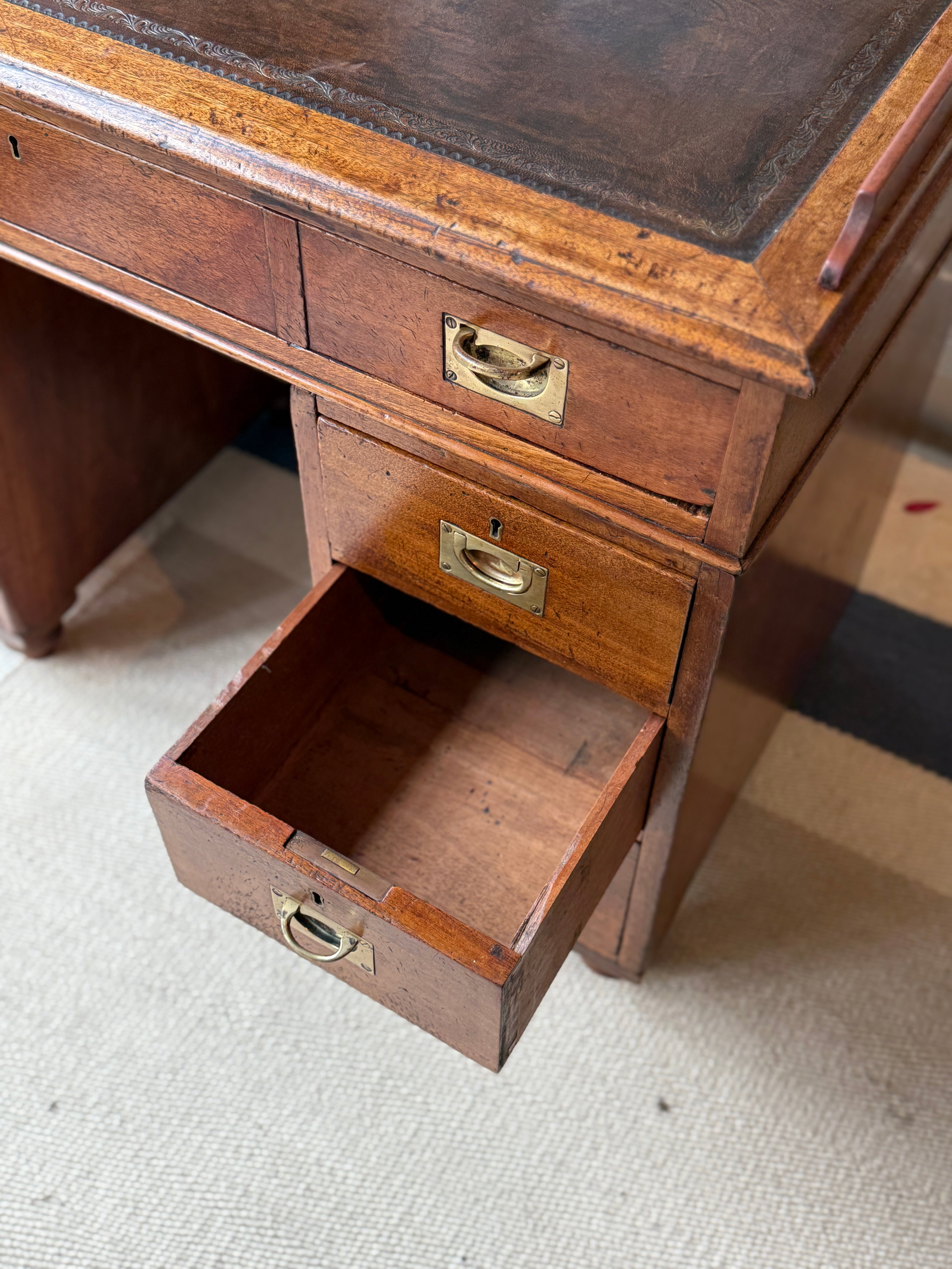 19th Century Campaign desk with detachable wooden gallery