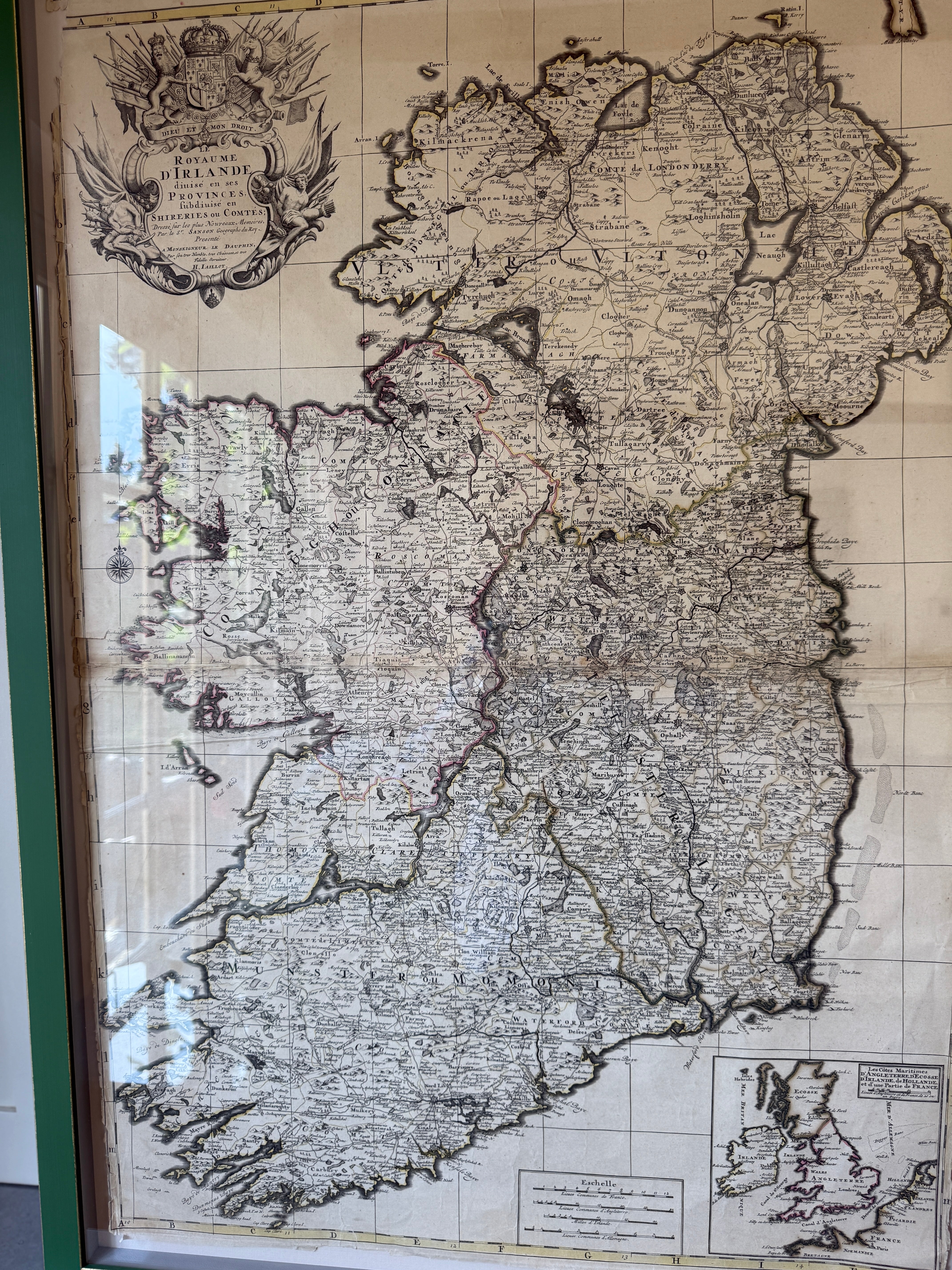 Beautifully Framed 1693 French Map of Ireland