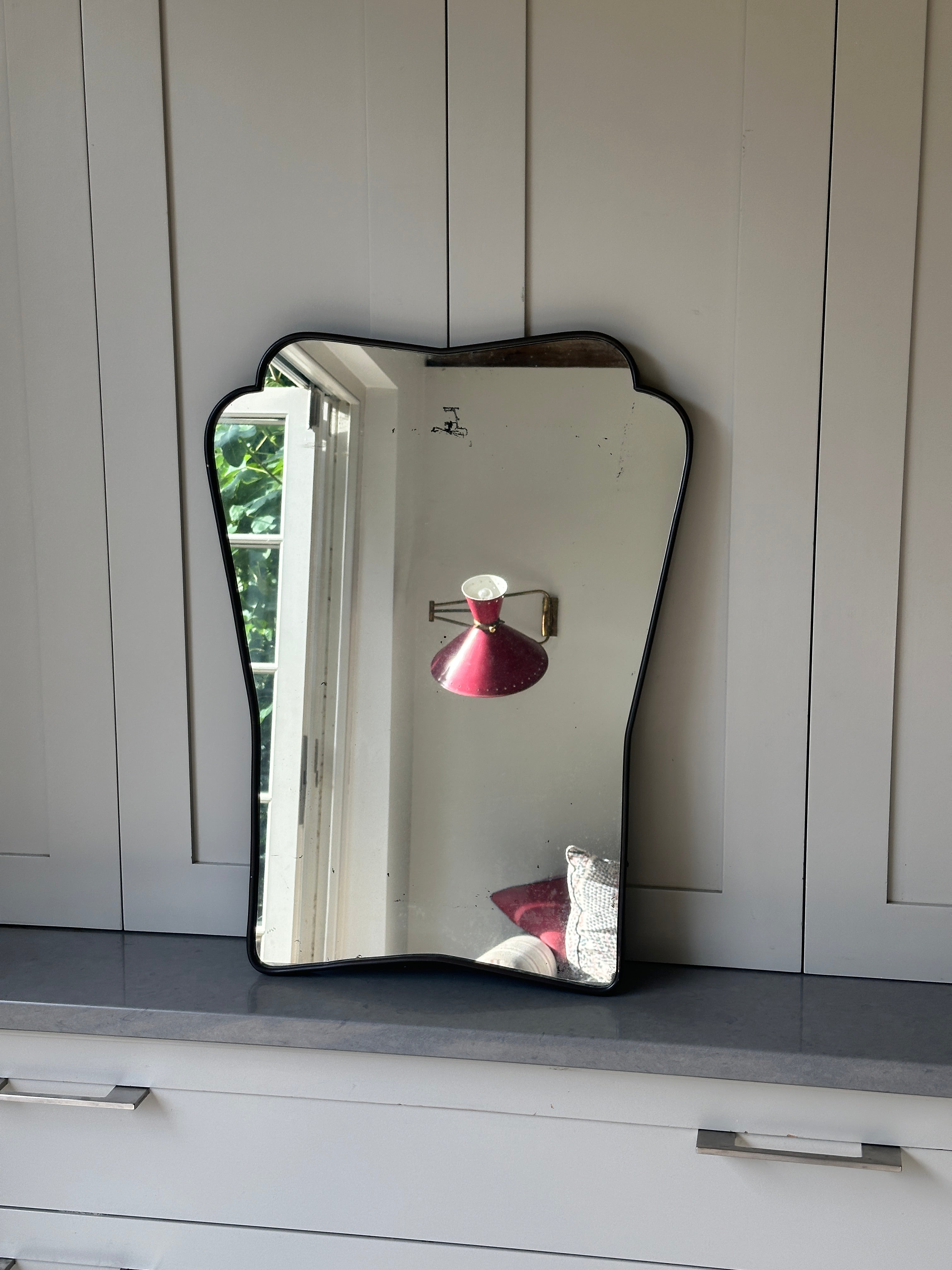 Italian Mid Century Brass Shield Mirror with Crest