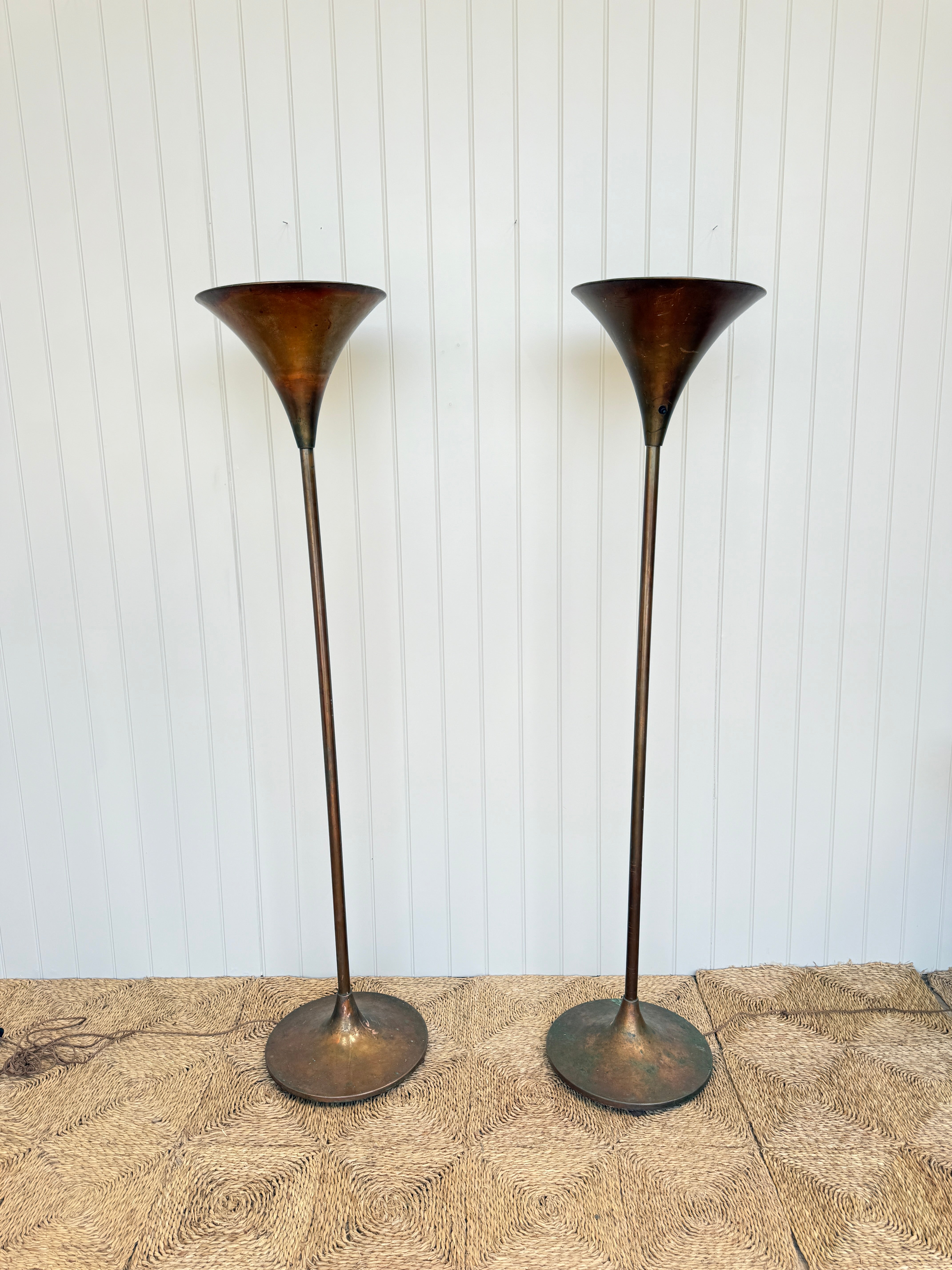 Pair of Tall Italian Copper Uplighters