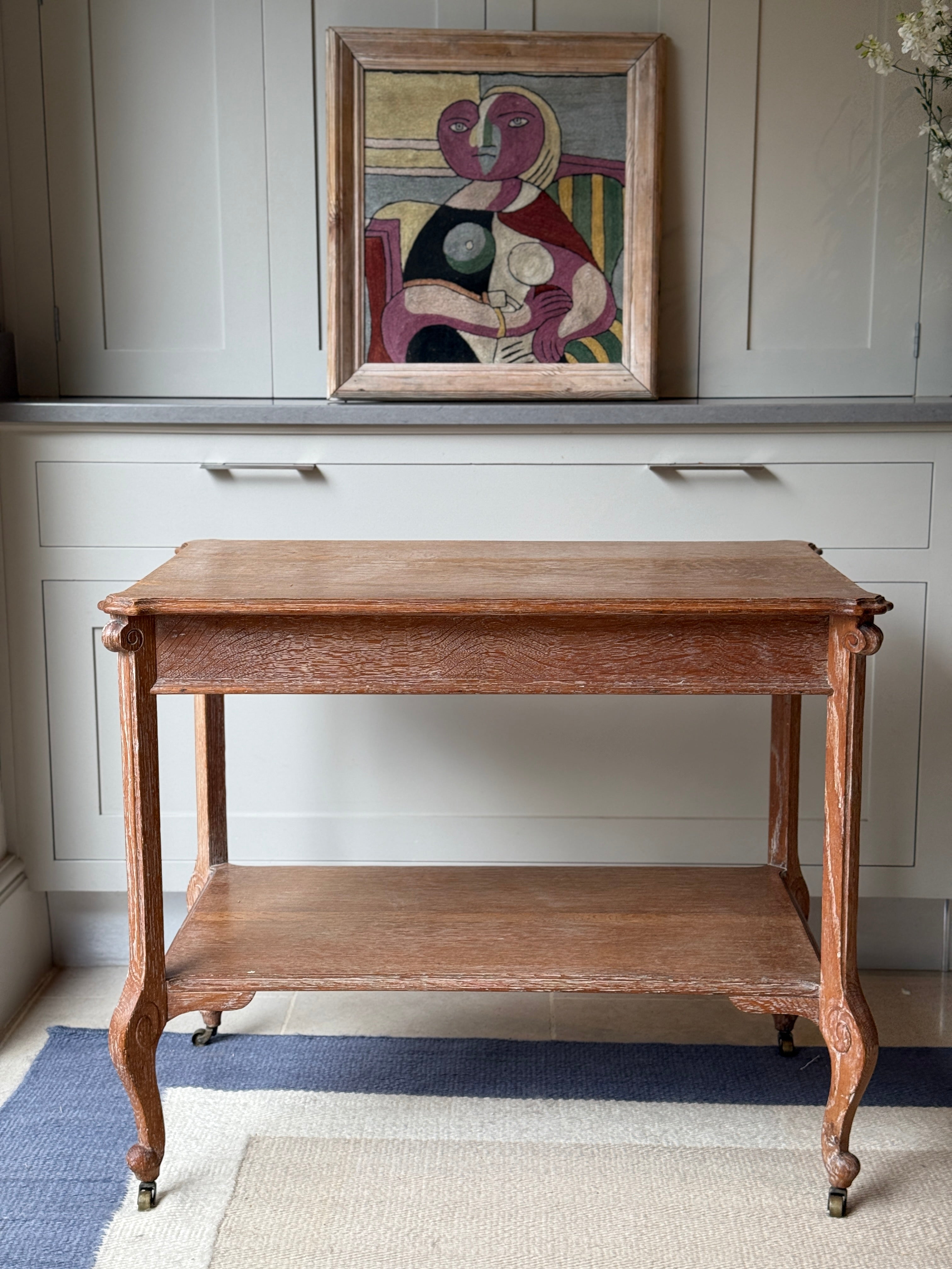 Lime Oak Etagere Table on Castors