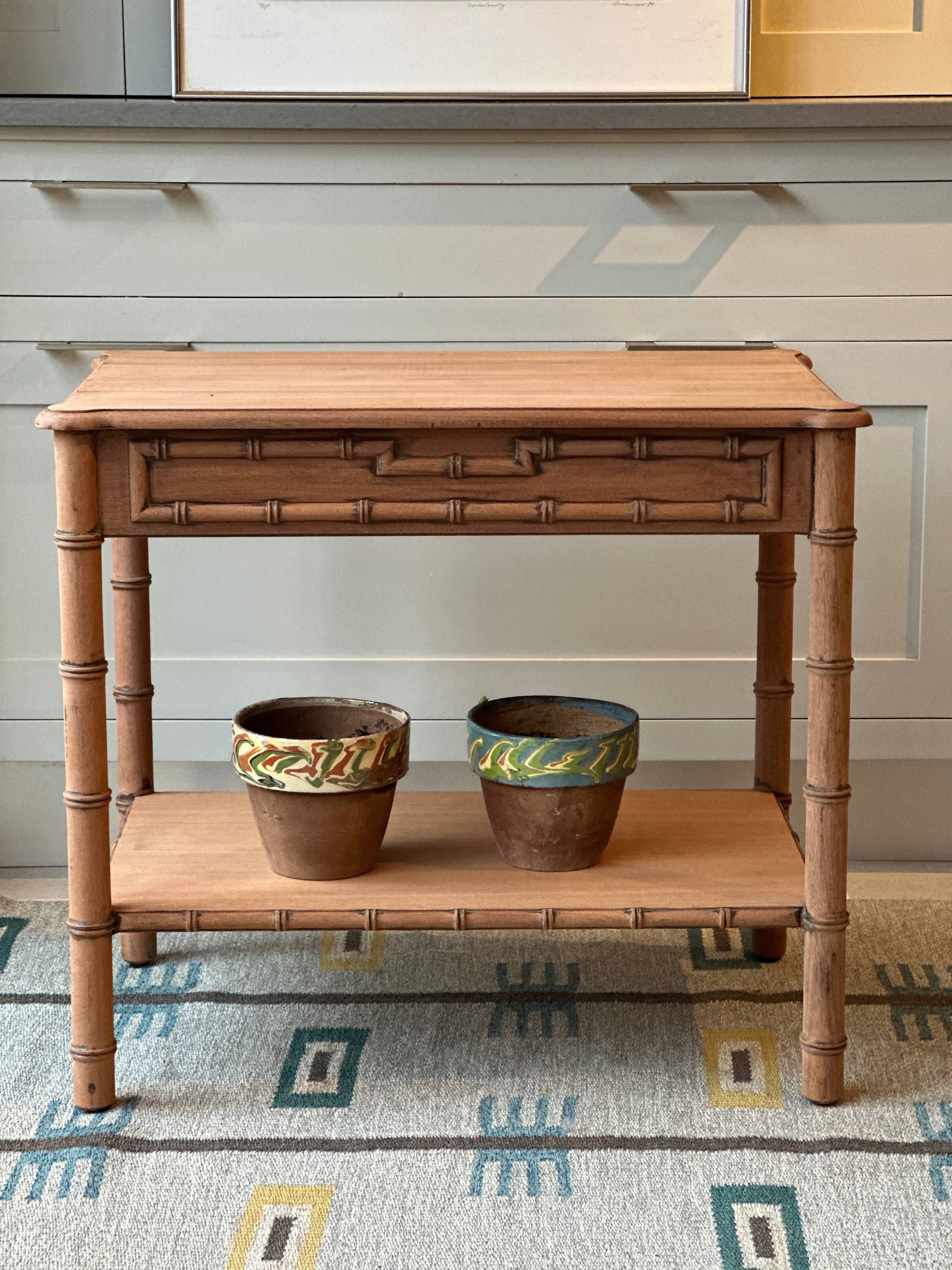 Charming Vintage Mahogany Faux Bamboo Side Table