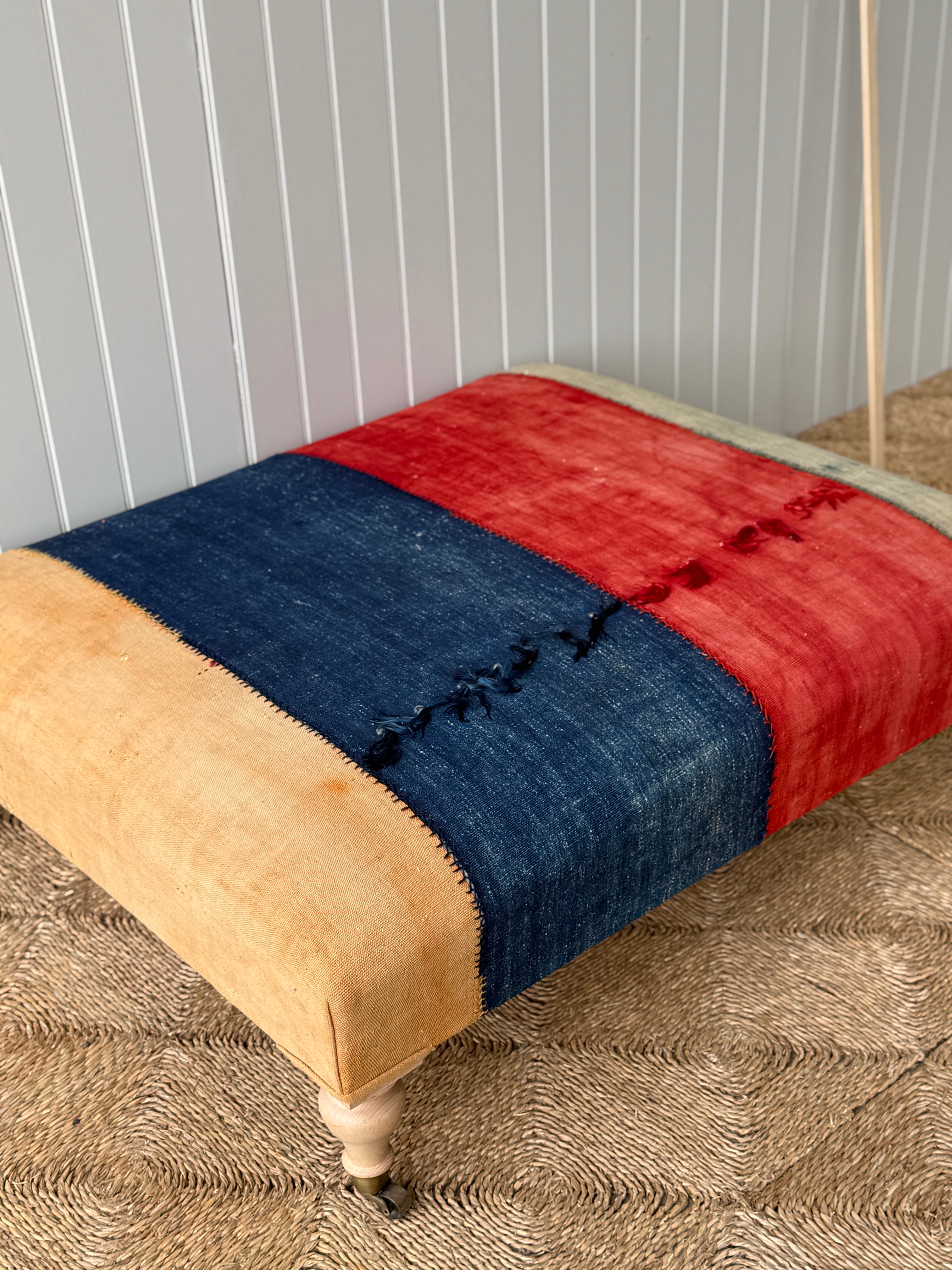 Large Ottoman in Antique Anatolian Perde Textile