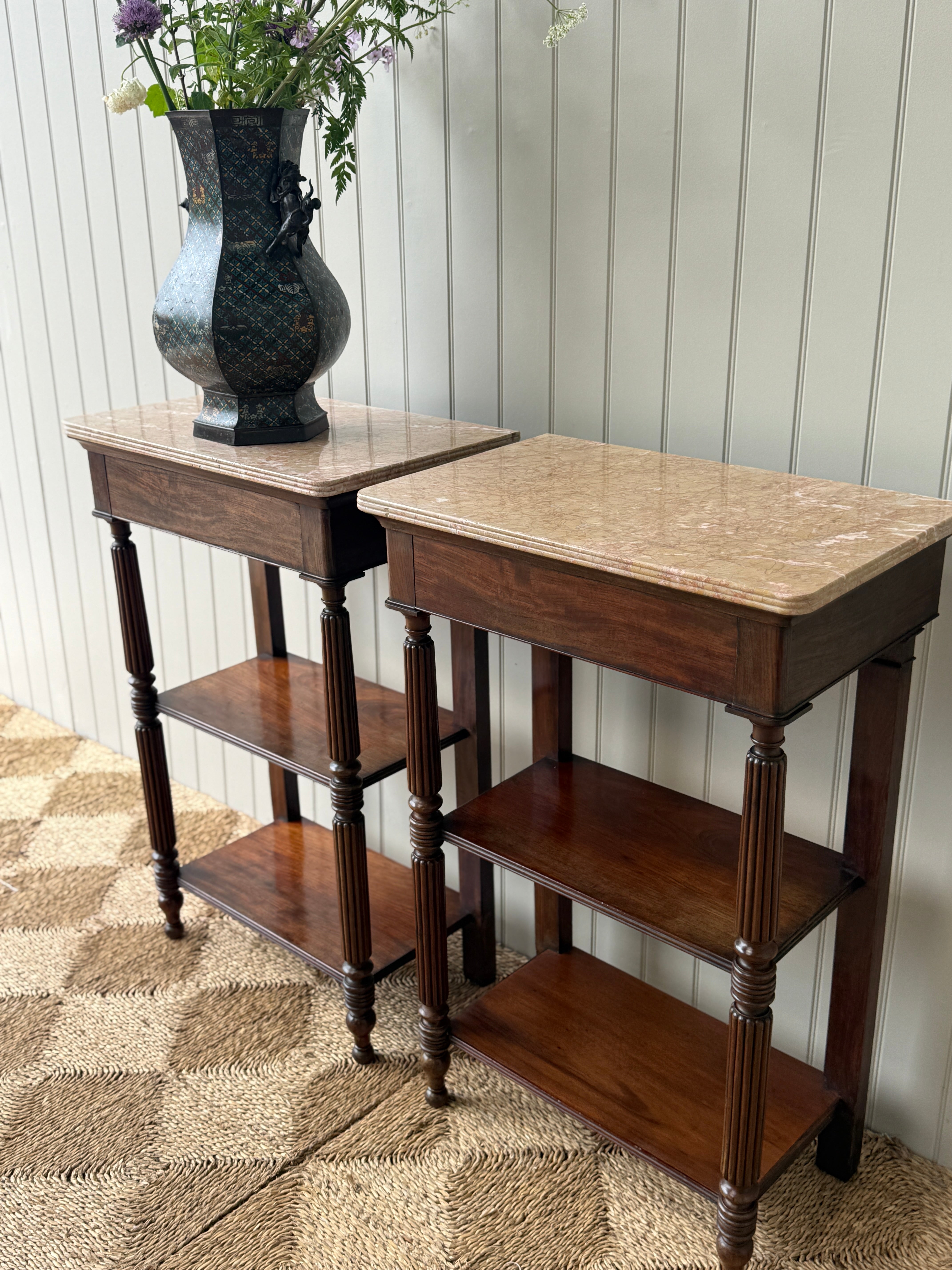 Pair of Tall Marble Topped Etageres