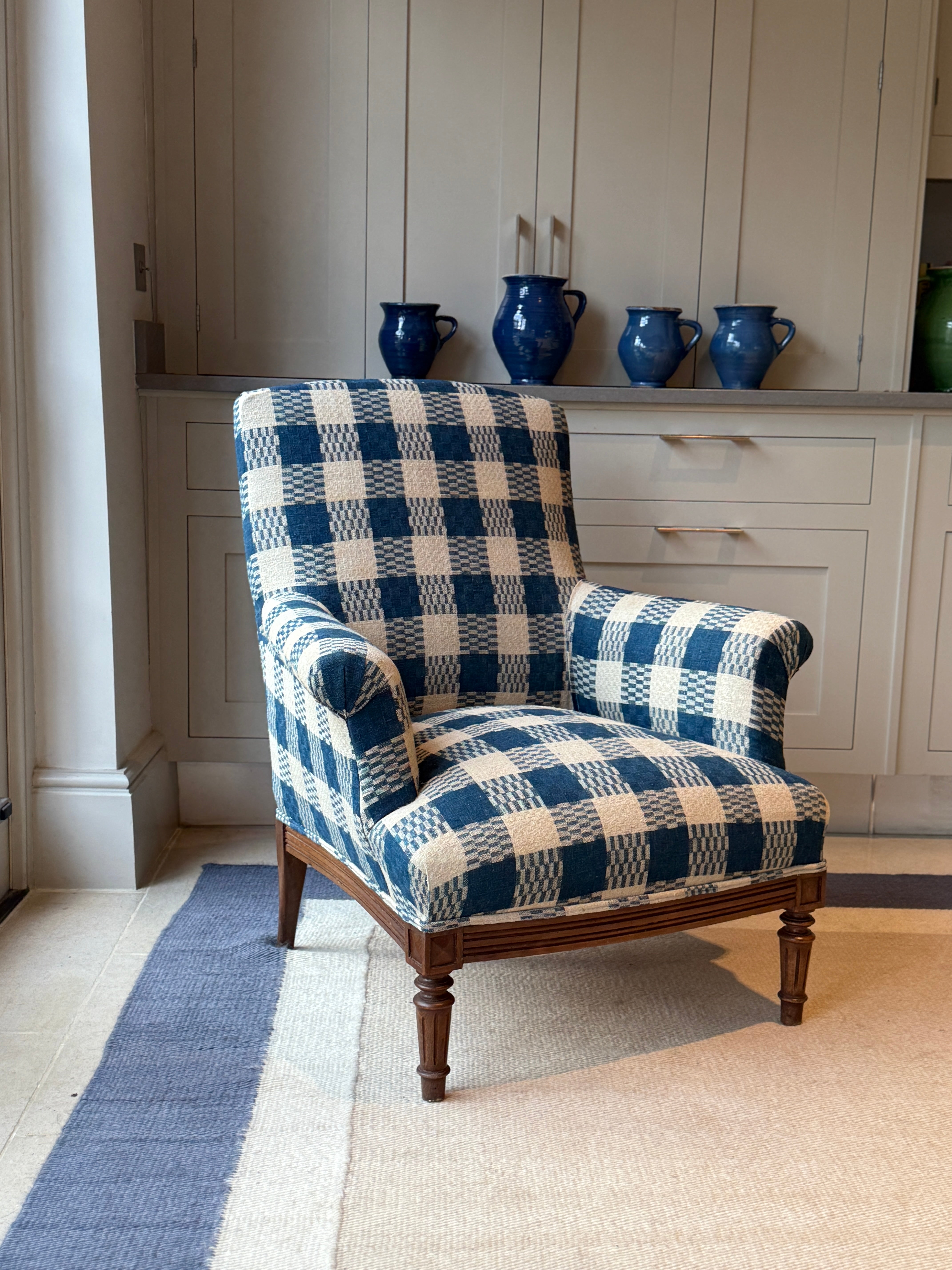 Antique Armchair in a Vintage French Textile