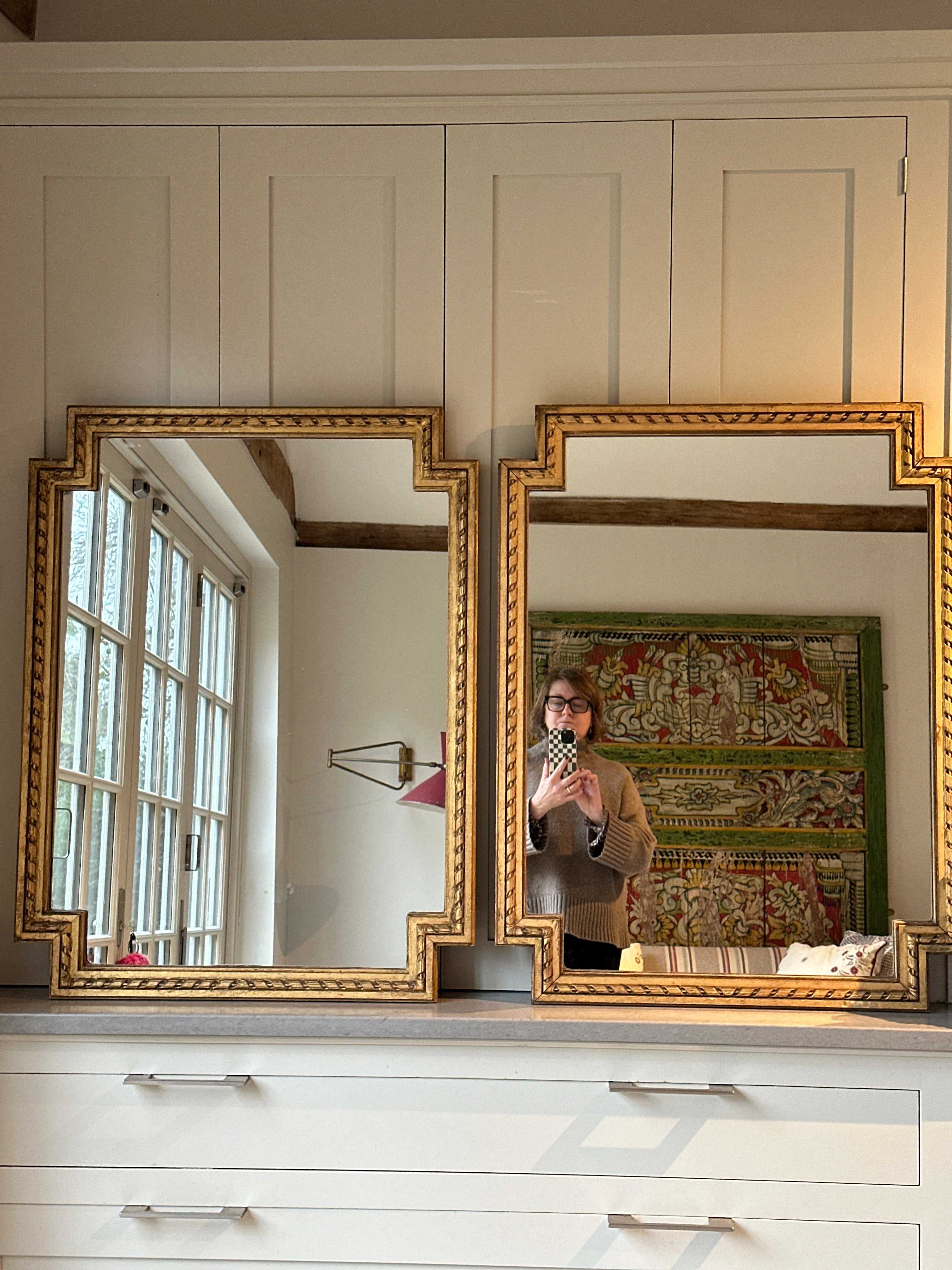 Pair of Early 20th Century Wooden Mirrors with gilt paint