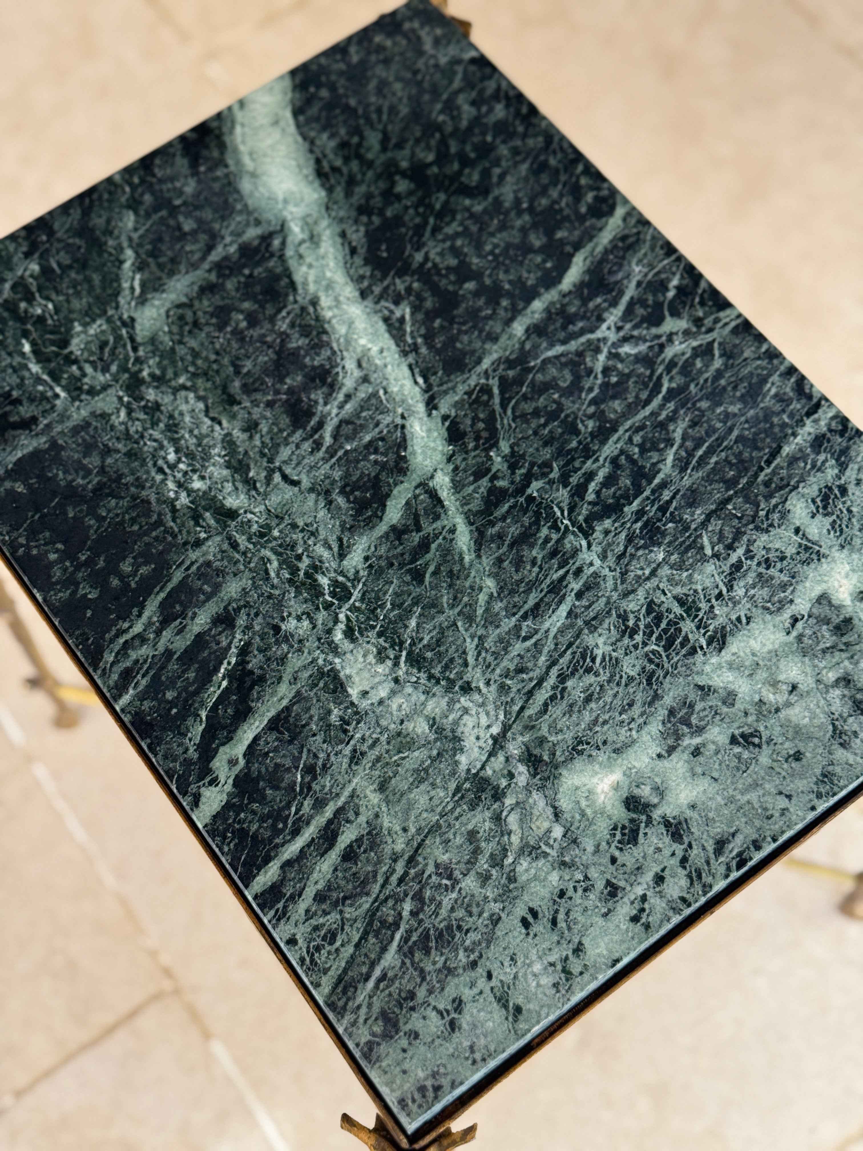 Green Marble and Brass End Table