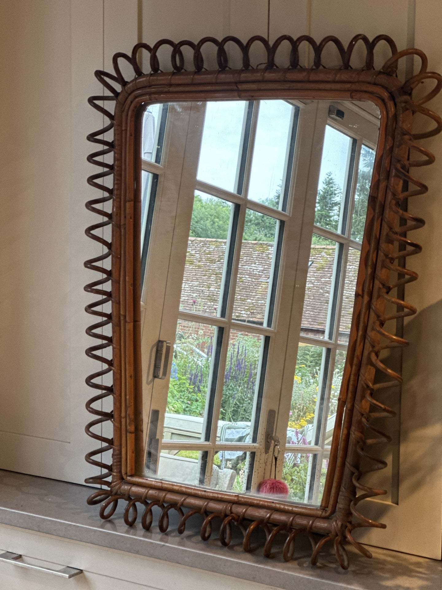 Large Mid Century Rectangular Cane Spiral Mirror