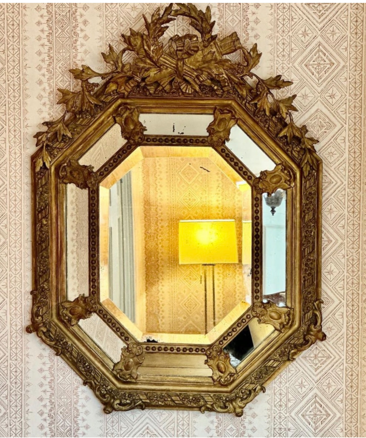 Large Early 19th Century French Gilt Cushion Mirror