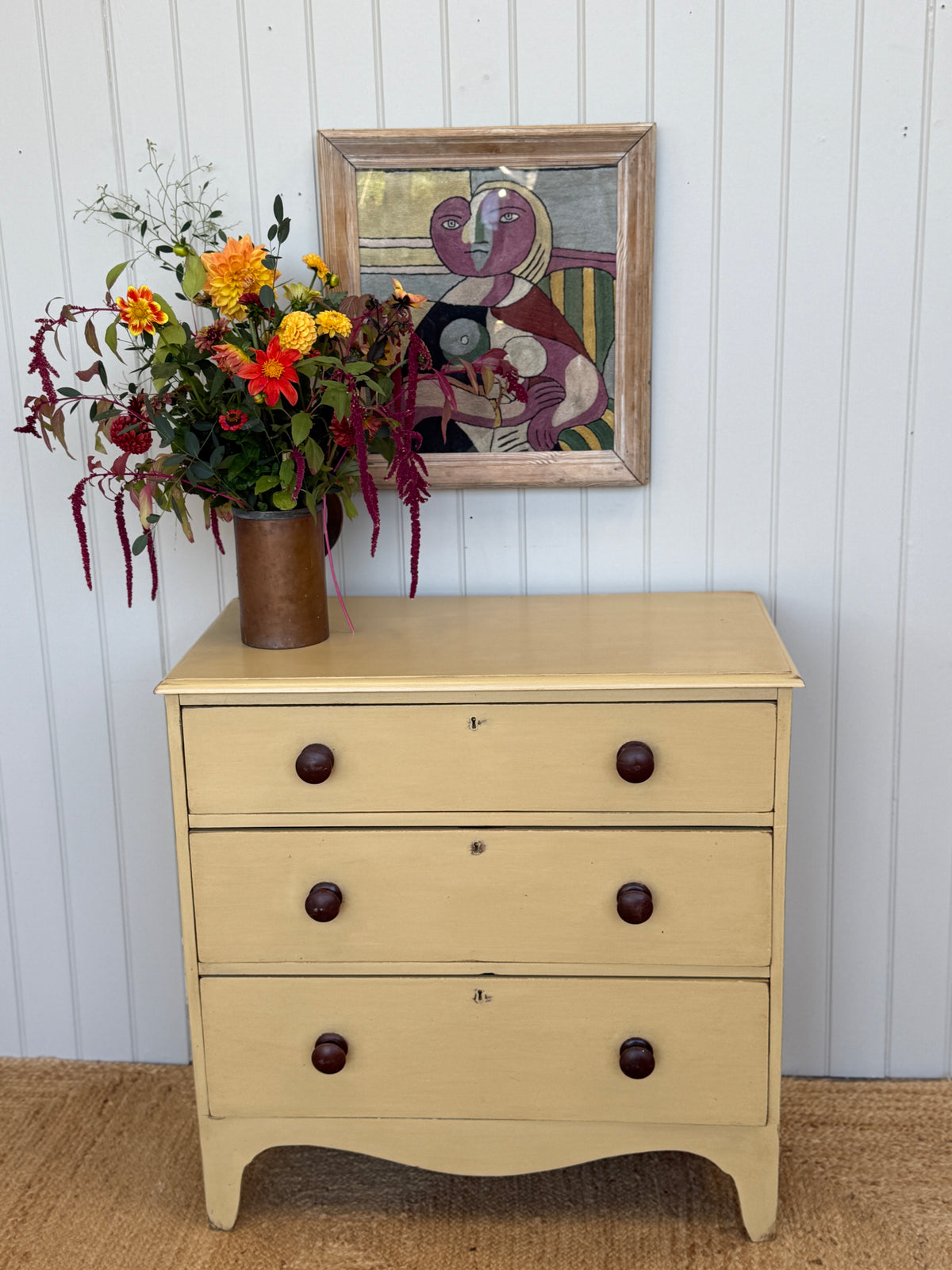 Early 19th Century Painted Pine Chest of Three Long Drawers