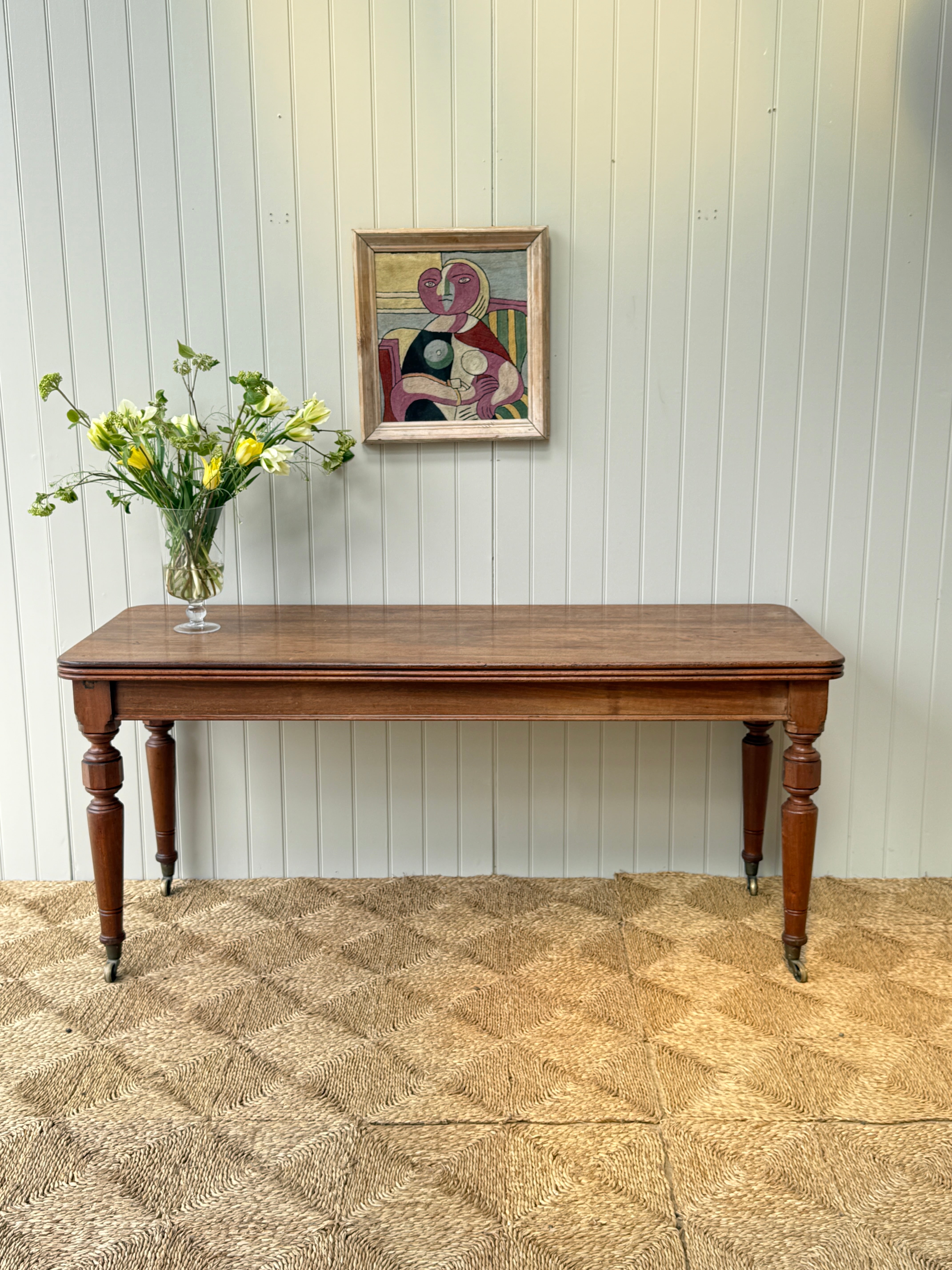 Large Early 20th English Oak Console or Display Table on castors