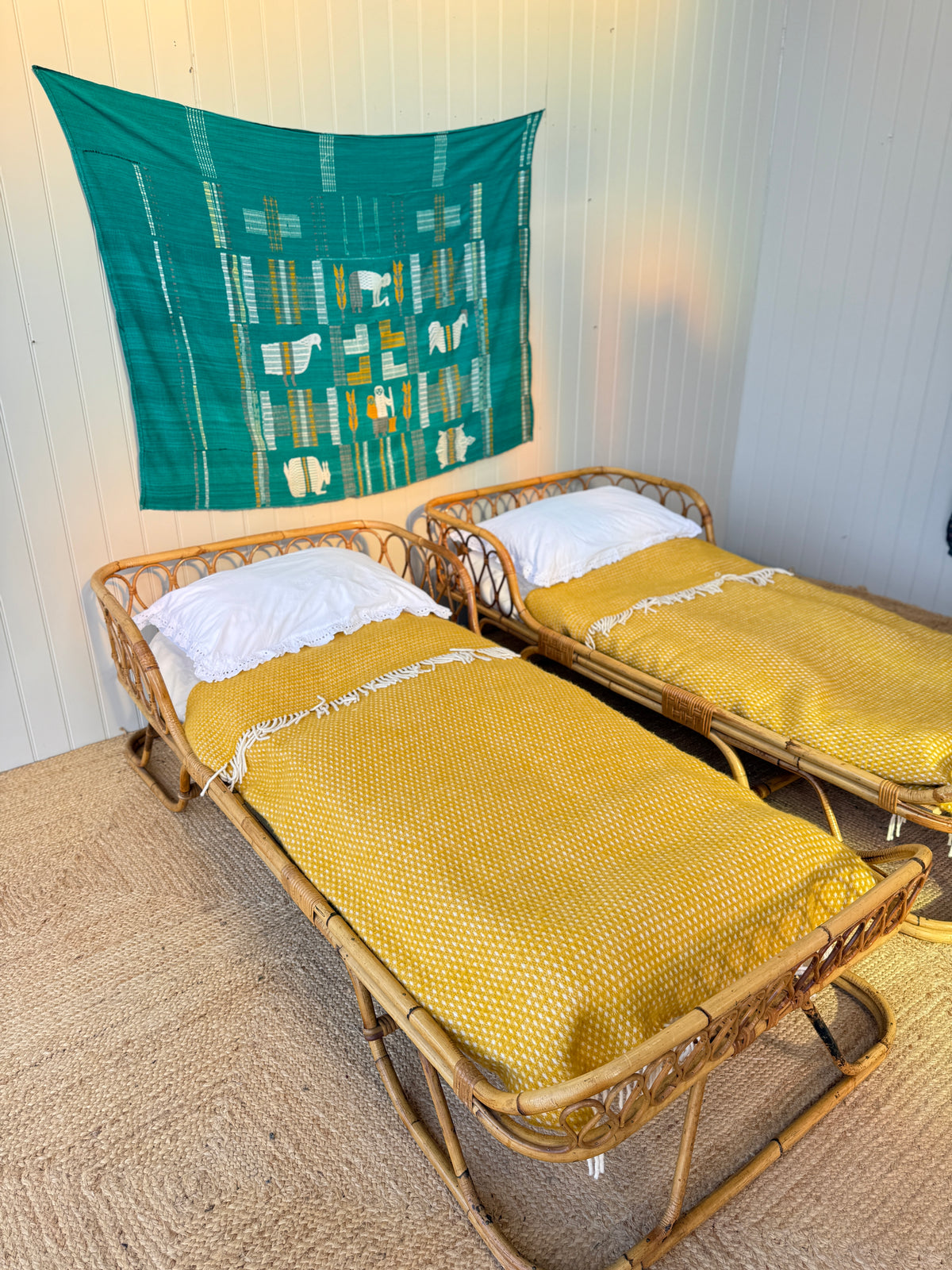 Pair of Italian Rattan Daybeds, Attributed to Tito Agnoli, c. 1950s-60s