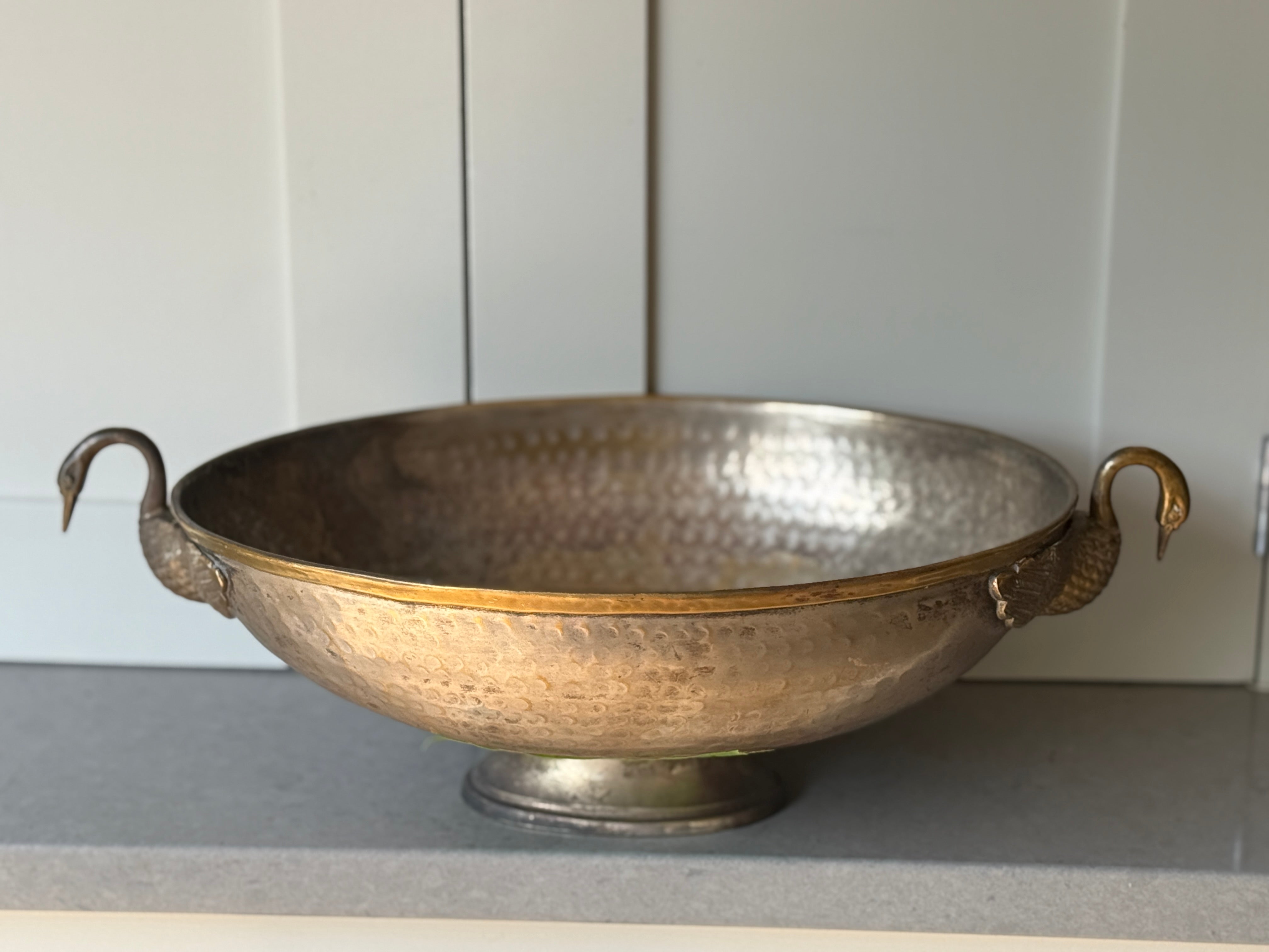 Hammered Metal Tazza with Swan Handles