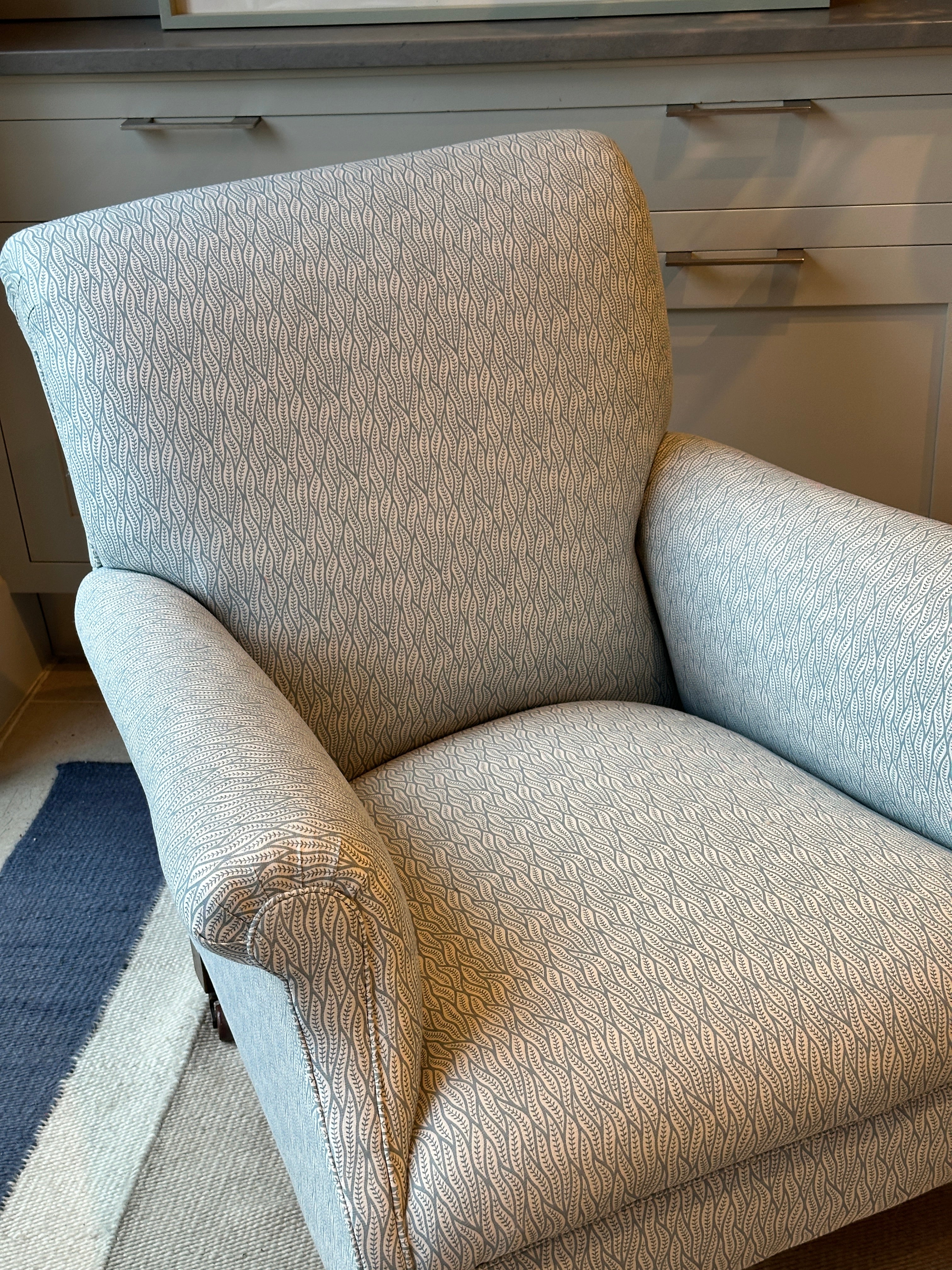 Large English 19th Century Armchair in Bennison Benjelloun Teal on Oyster