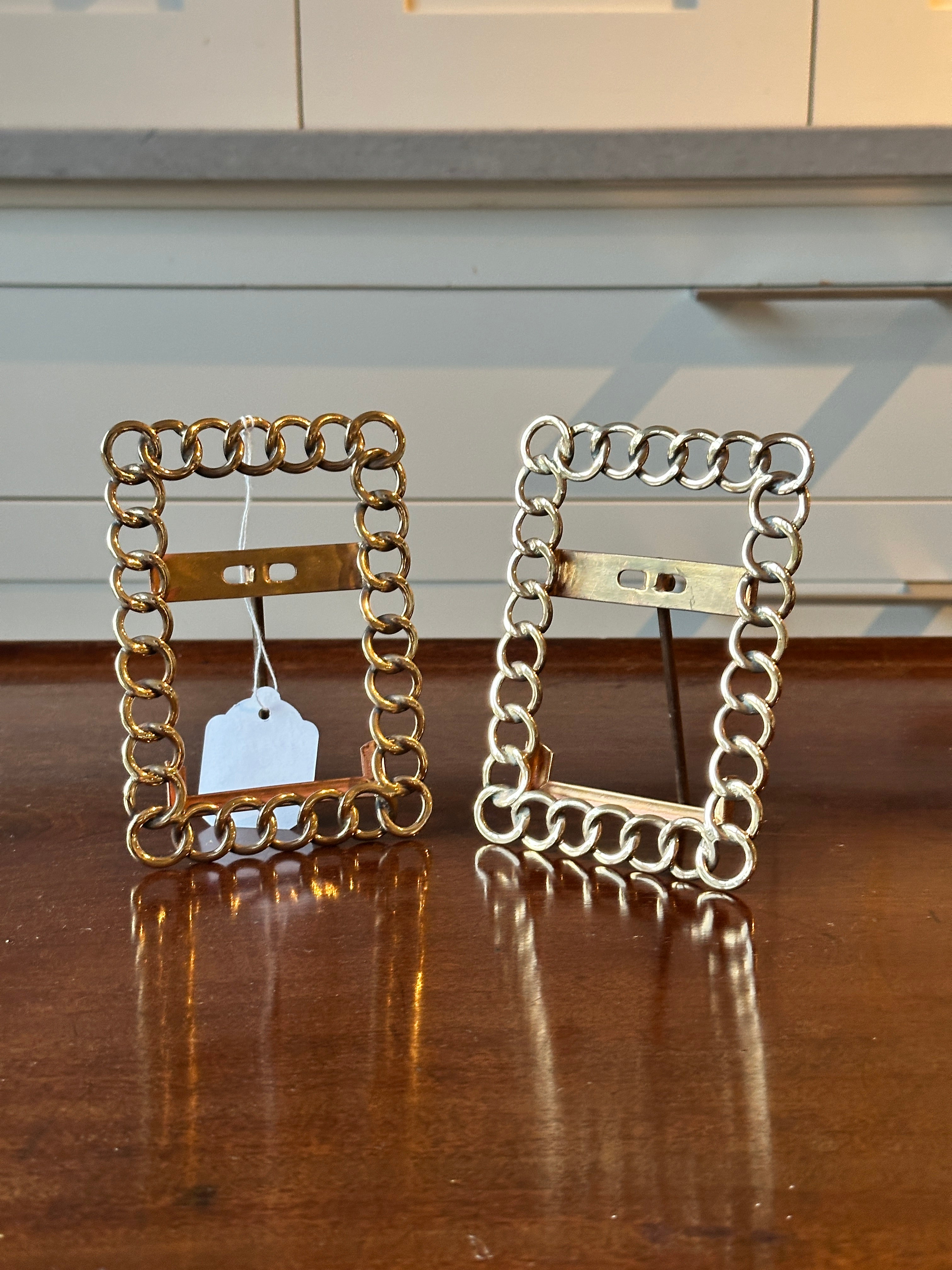 DF- Vintage Pair of Ringed Brass Photo Frames