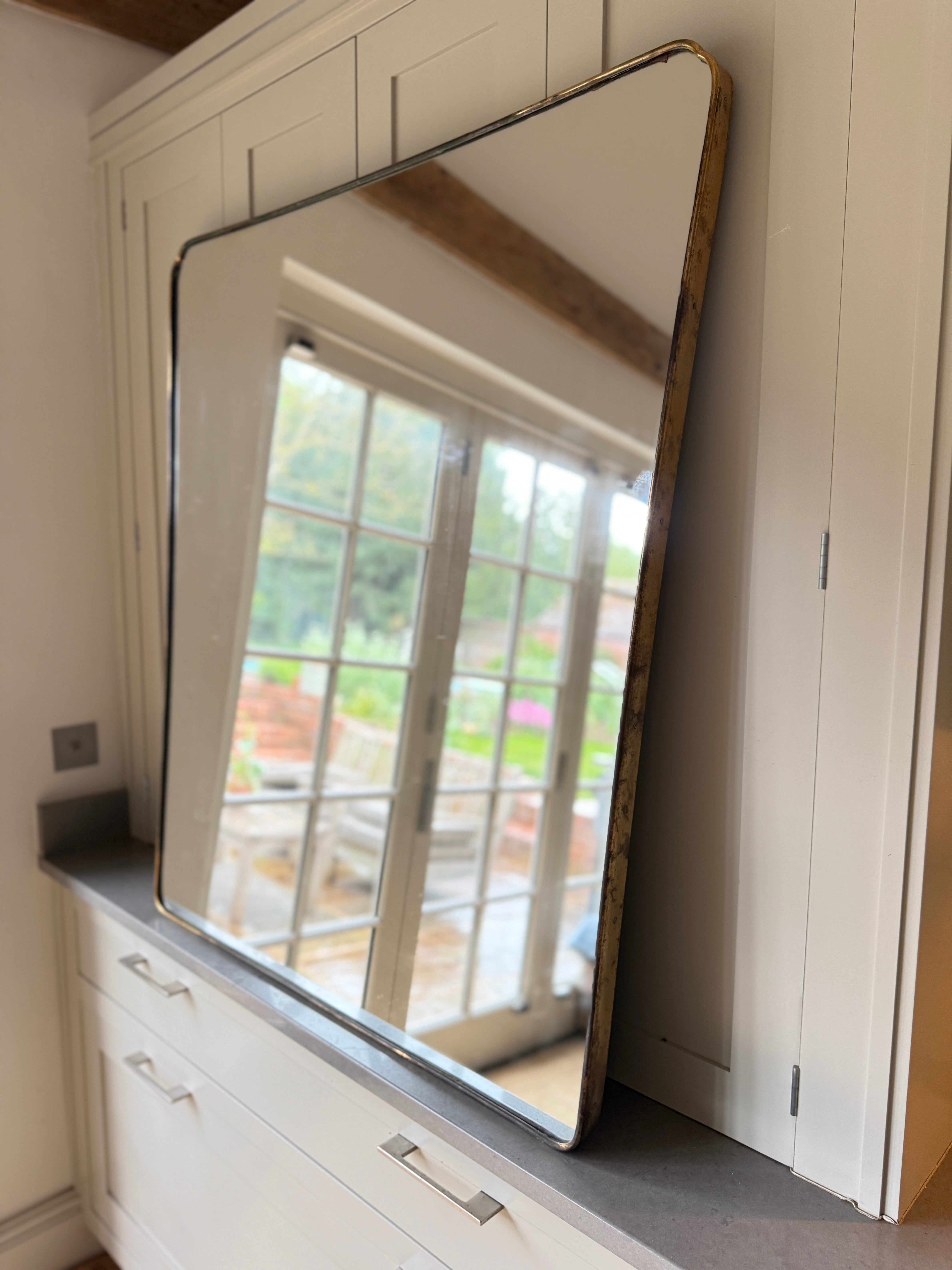 Very Large Italian Brass Shield Mirror (110 x 99.5cm)