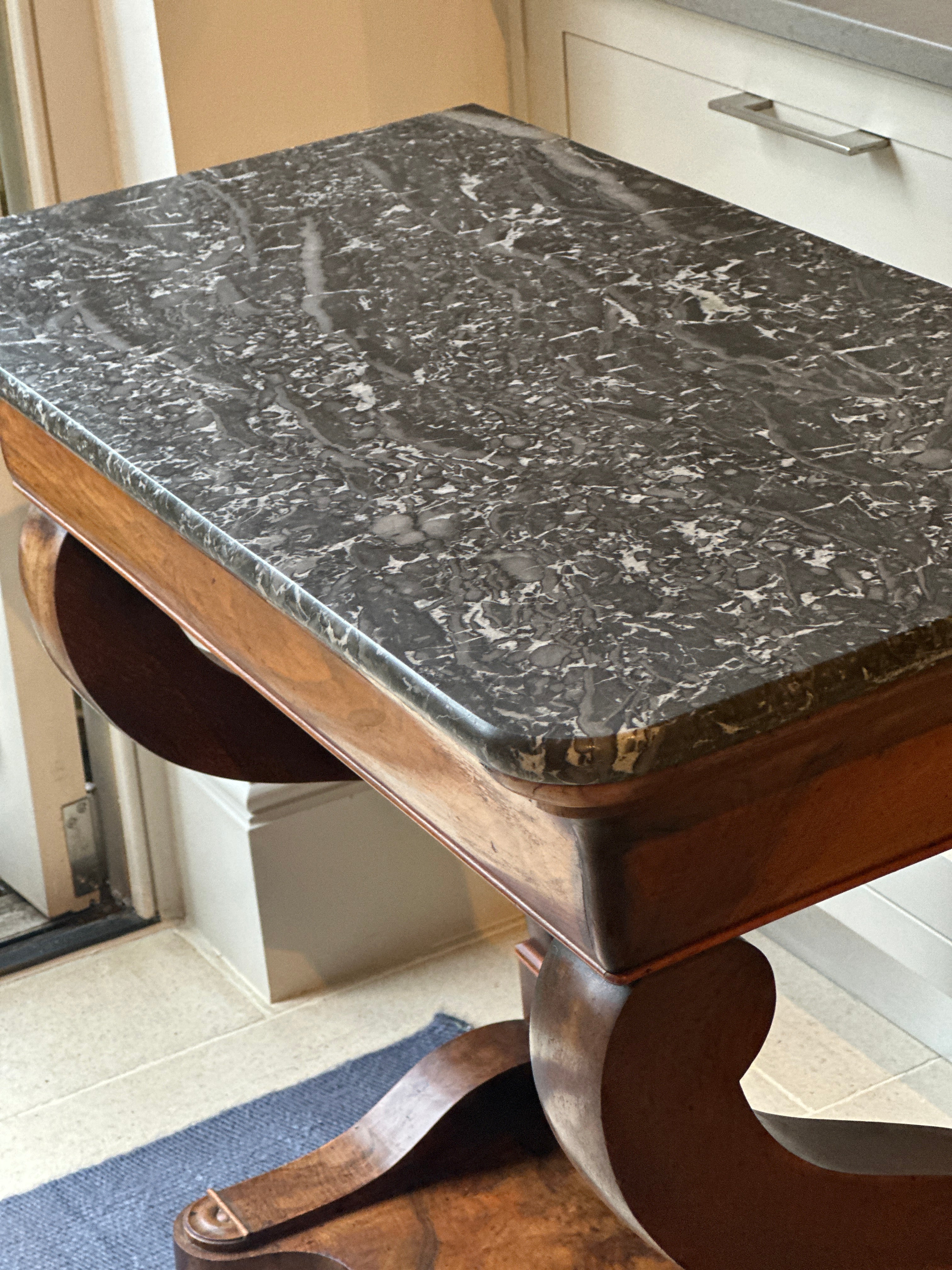 Small Elegant Mahogany Console with Marble Top