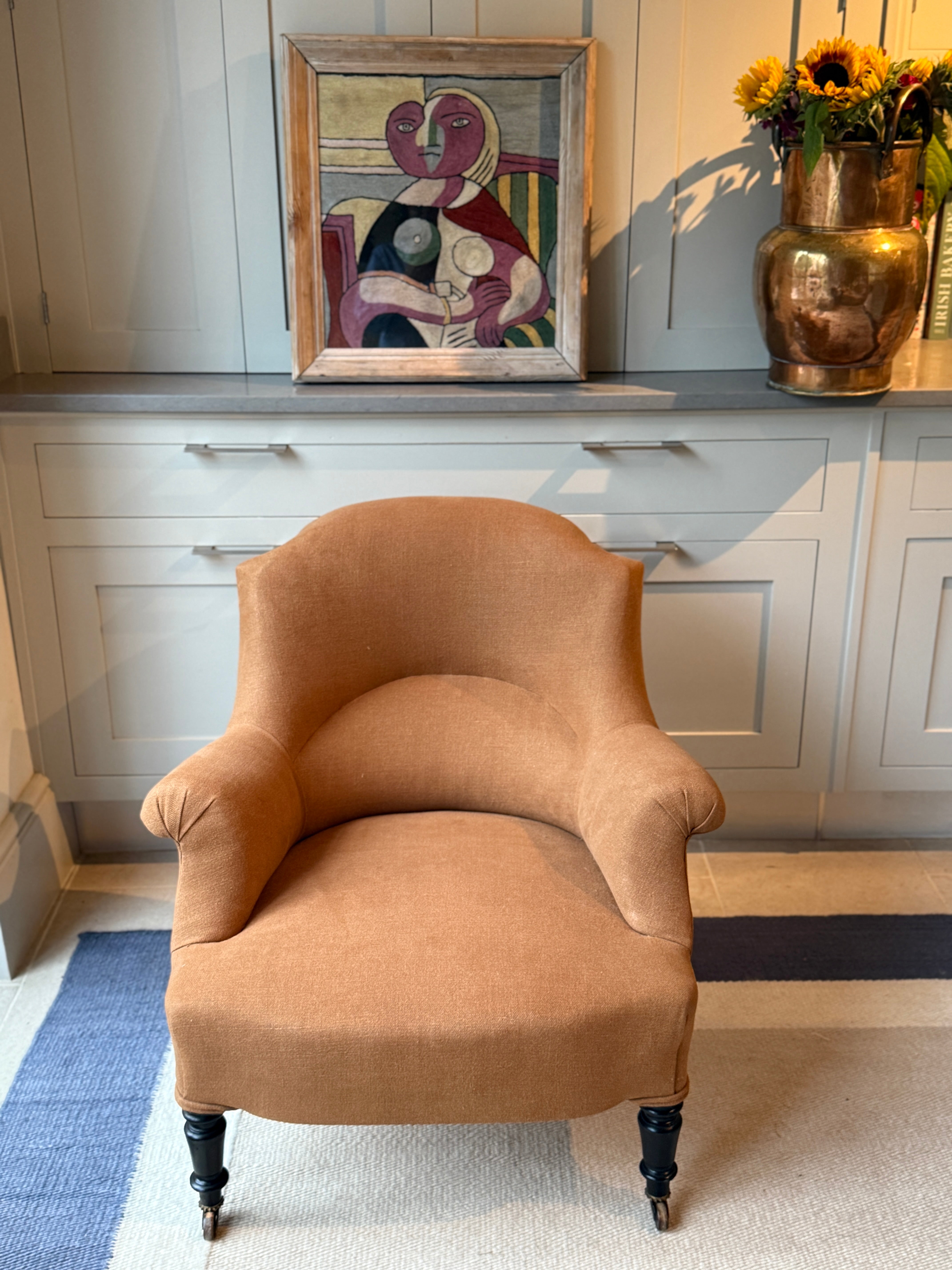19th Century French Armchair in Rust Coloured Linen