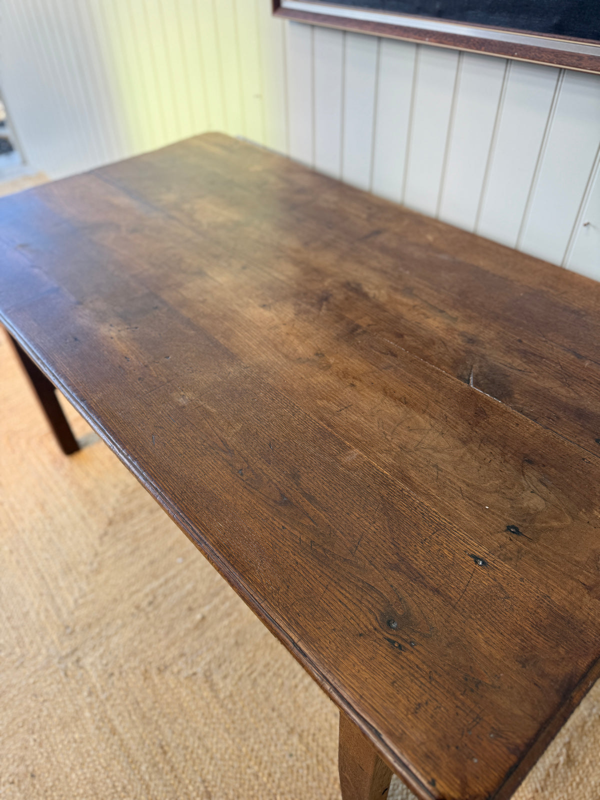 Small French Oak Farmhouse Dining Table with Small Drawer