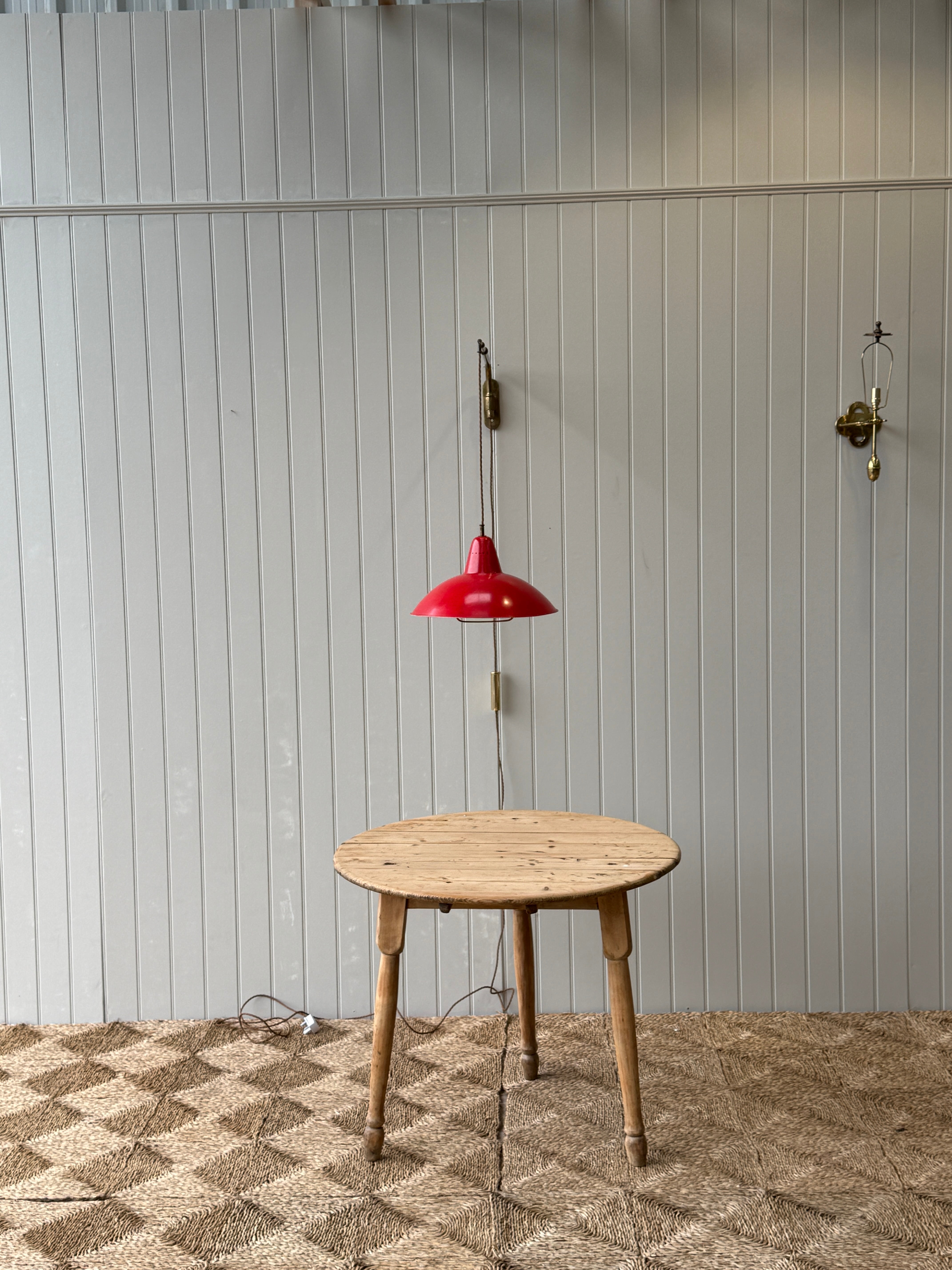 Italian 50s Brass Extending Wall Light with Red Cone Shade.